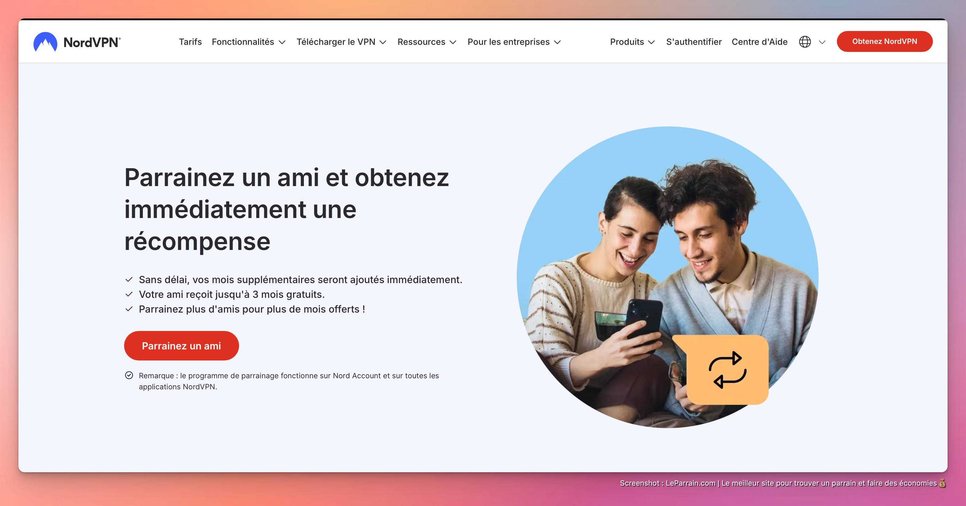 Capture d'écran 3 du programme de parrainage NordVPN