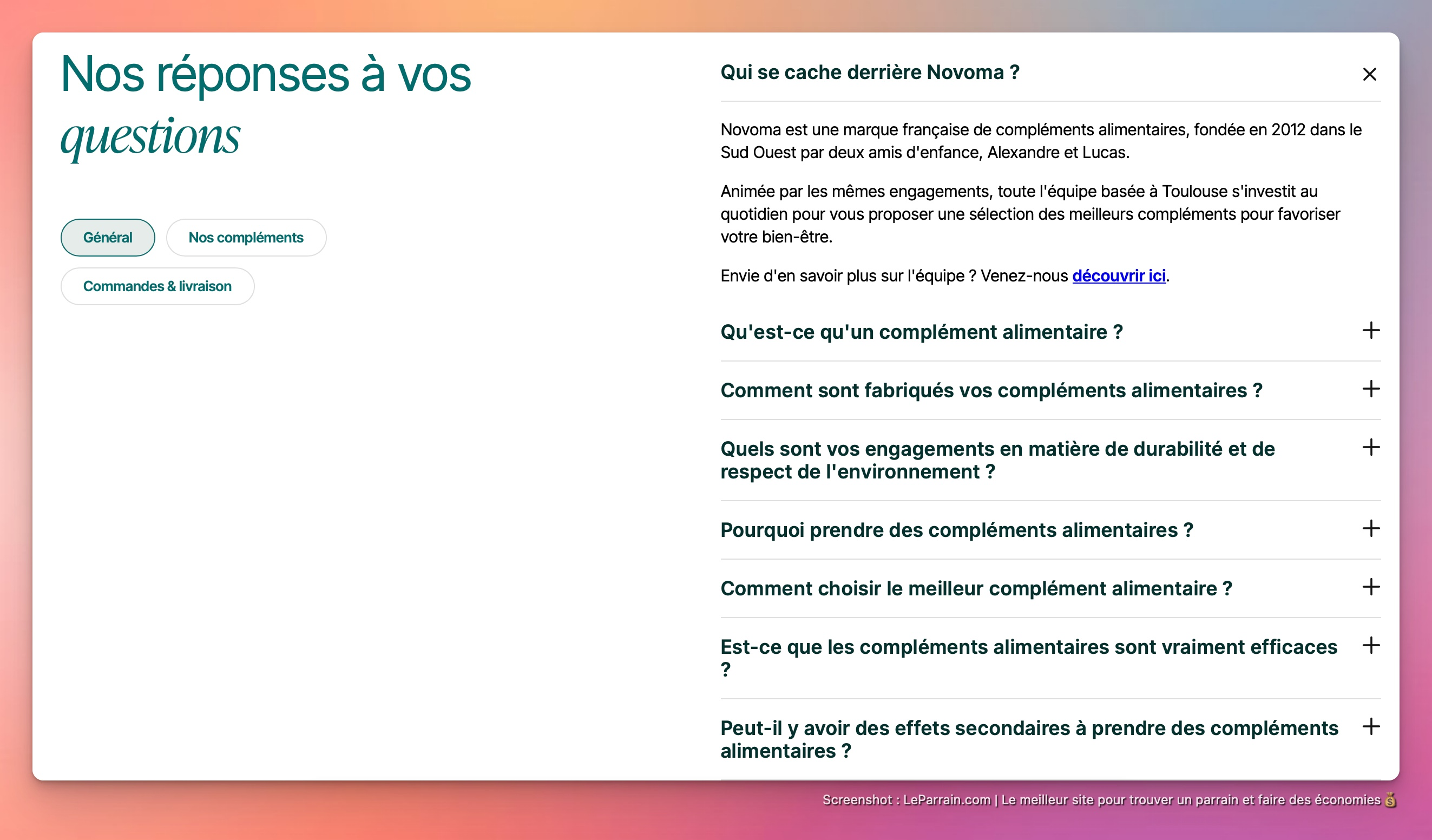 Capture d'écran 3 du programme de parrainage Novoma