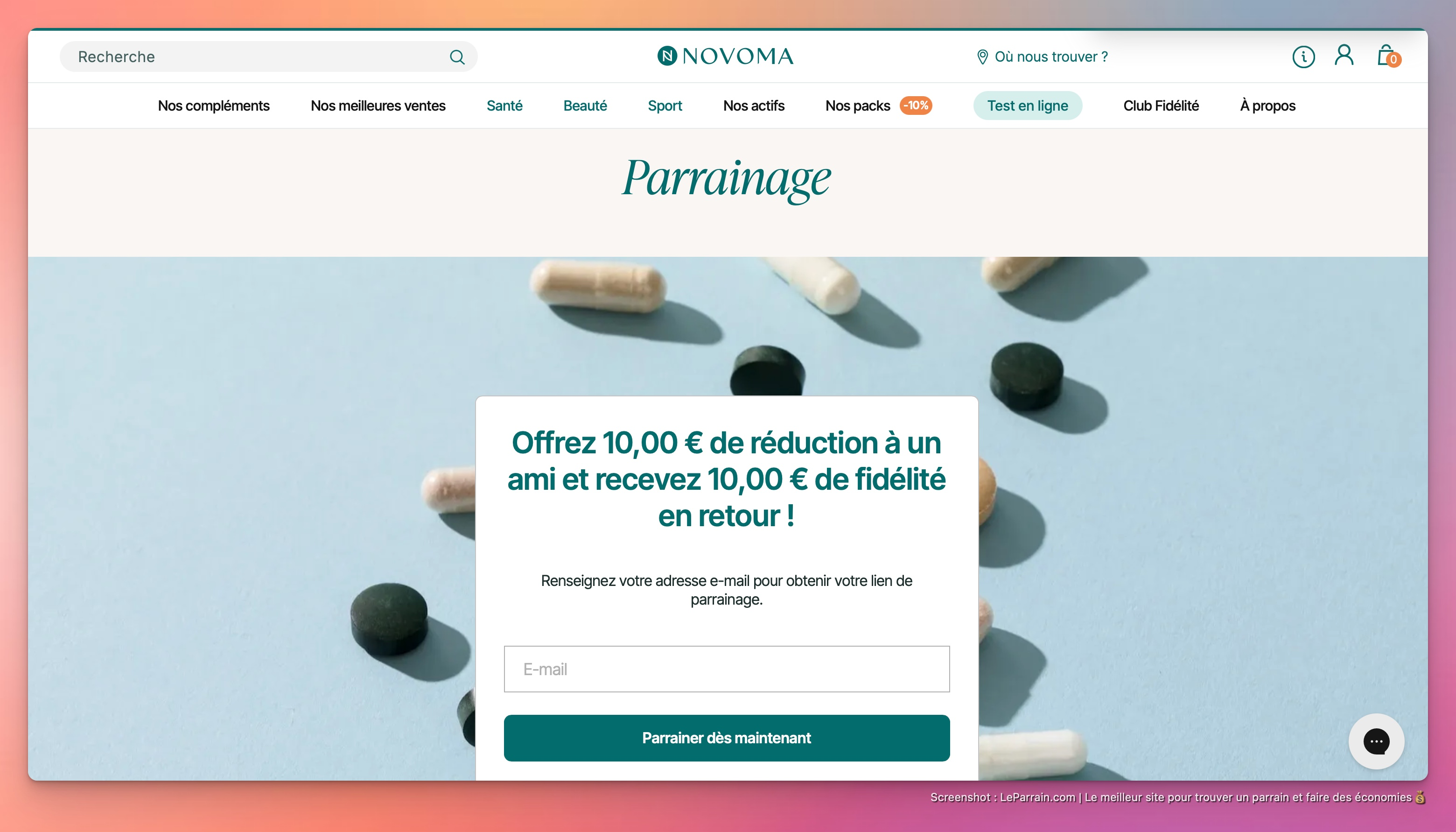 Capture d'écran 4 du programme de parrainage Novoma