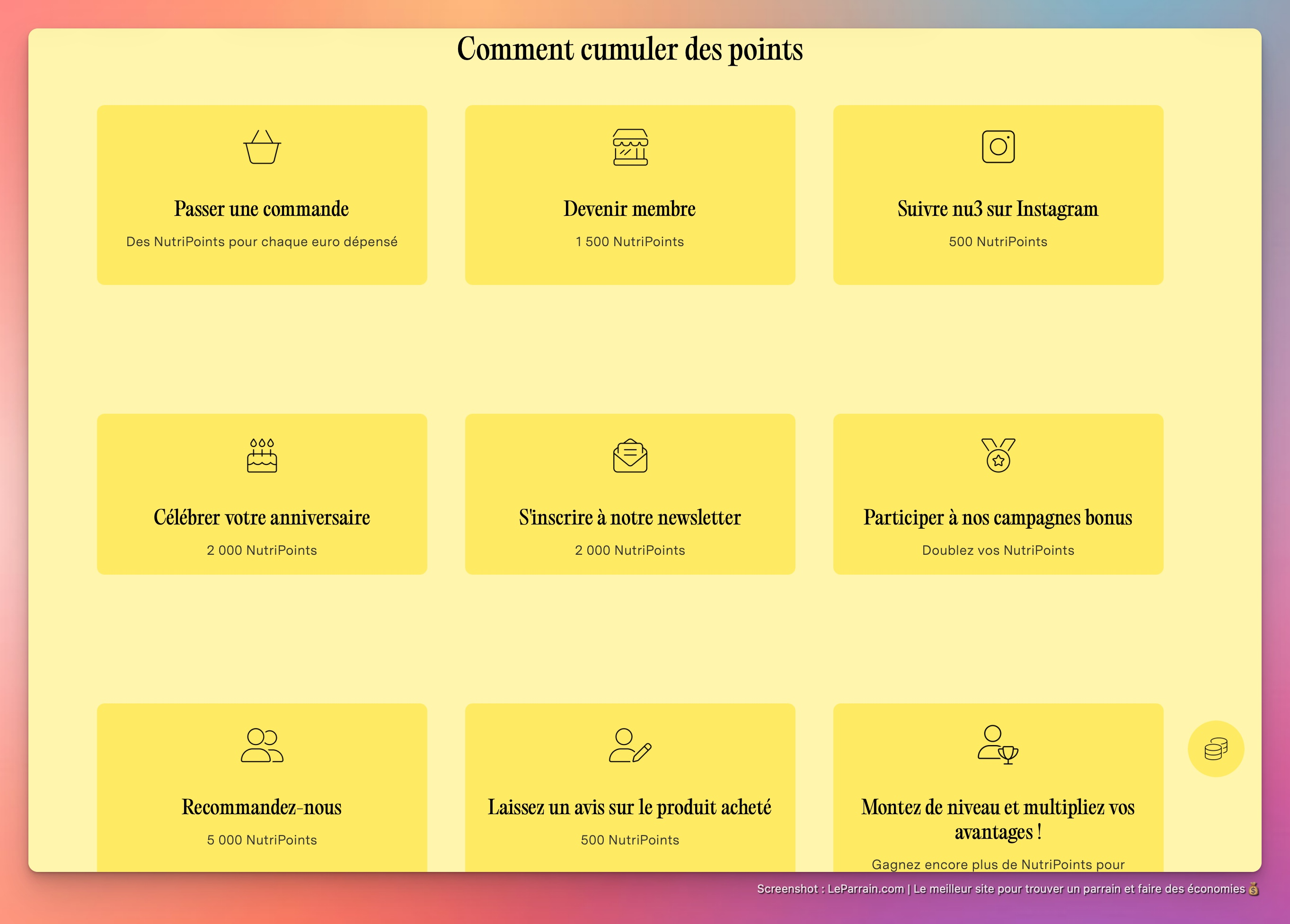 Capture d'écran 5 du programme de parrainage nu3
