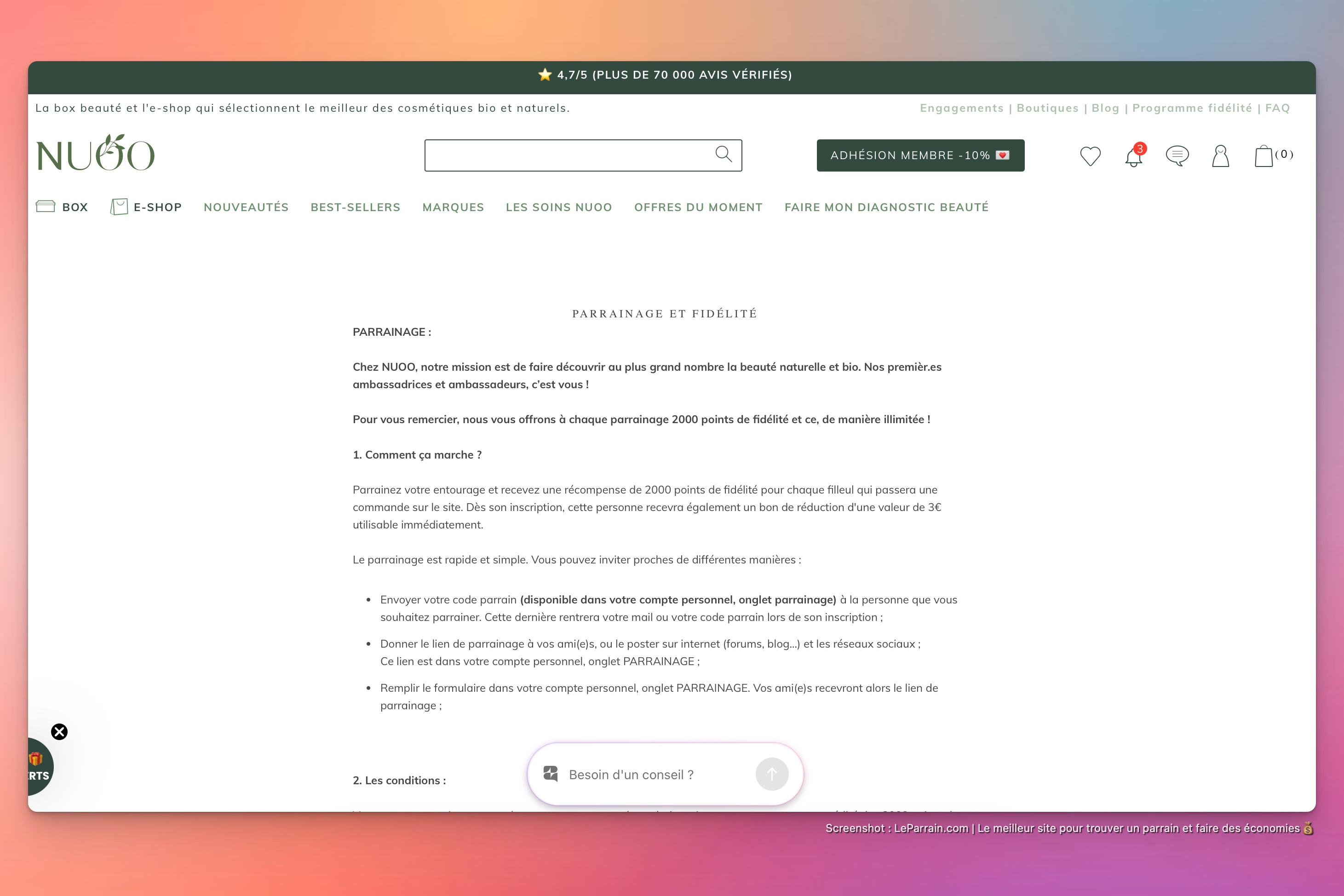 Capture d'écran 1 du programme de parrainage Nuoo