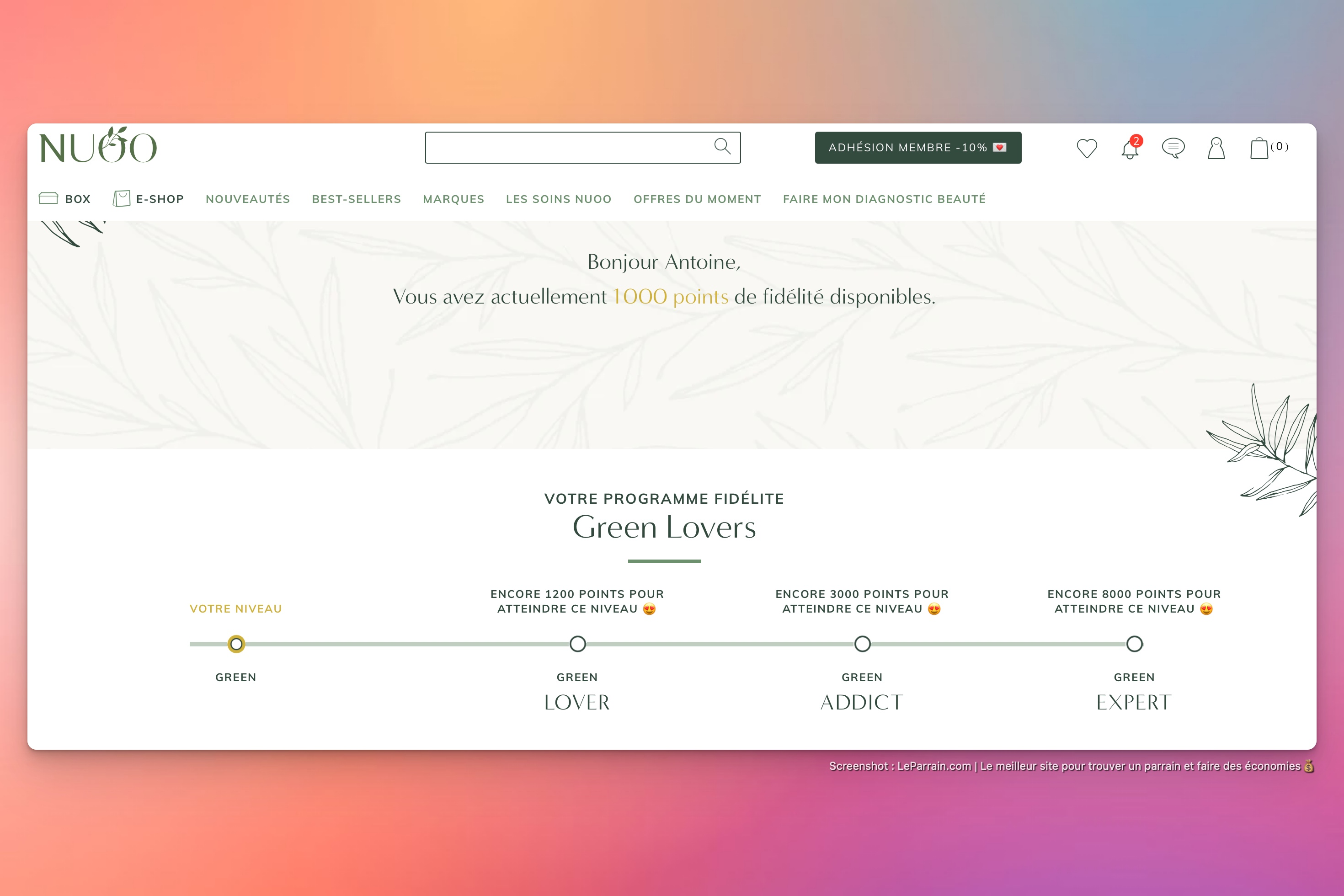 Capture d'écran 5 du programme de parrainage Nuoo