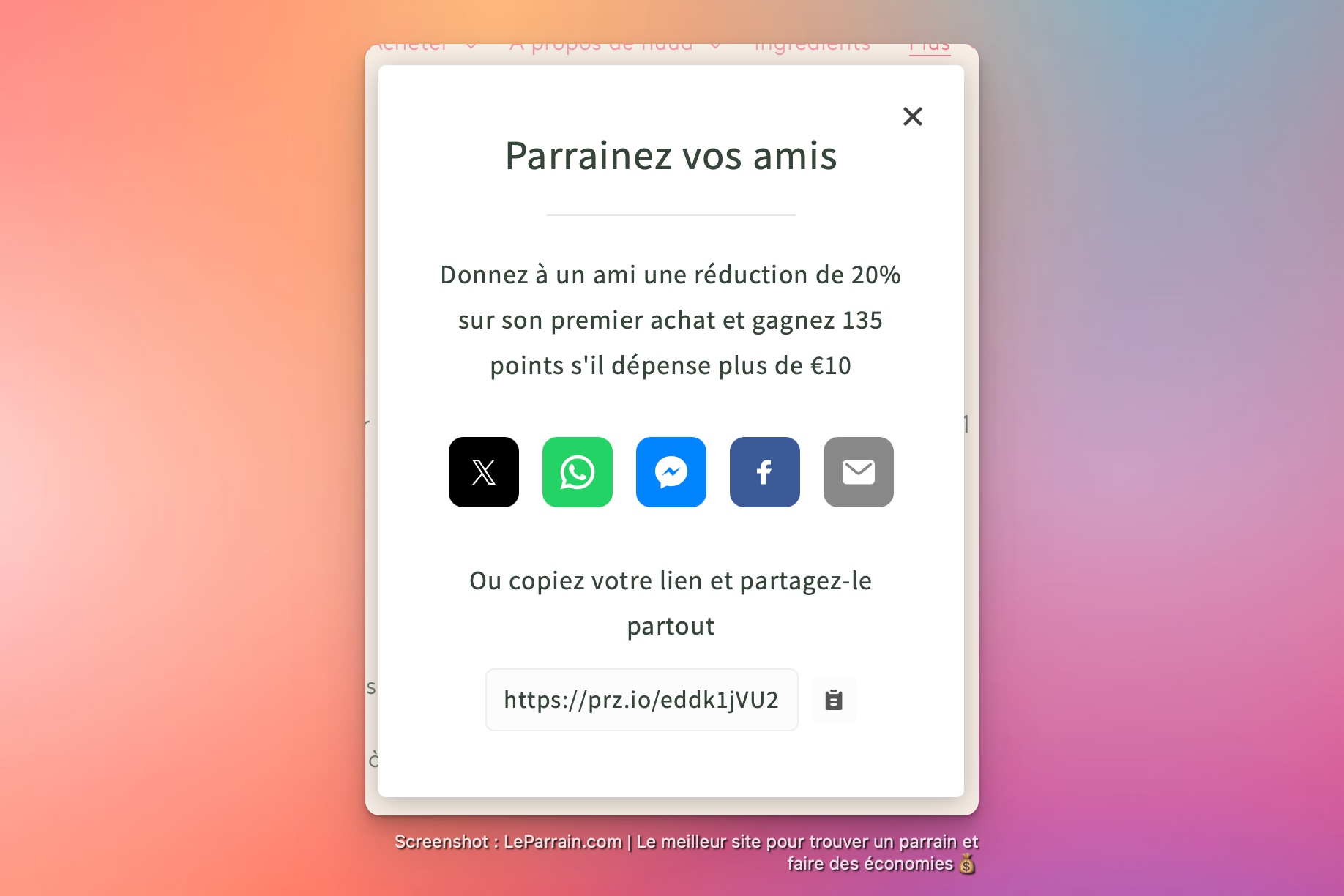 Capture d'écran 1 du programme de parrainage Nuud