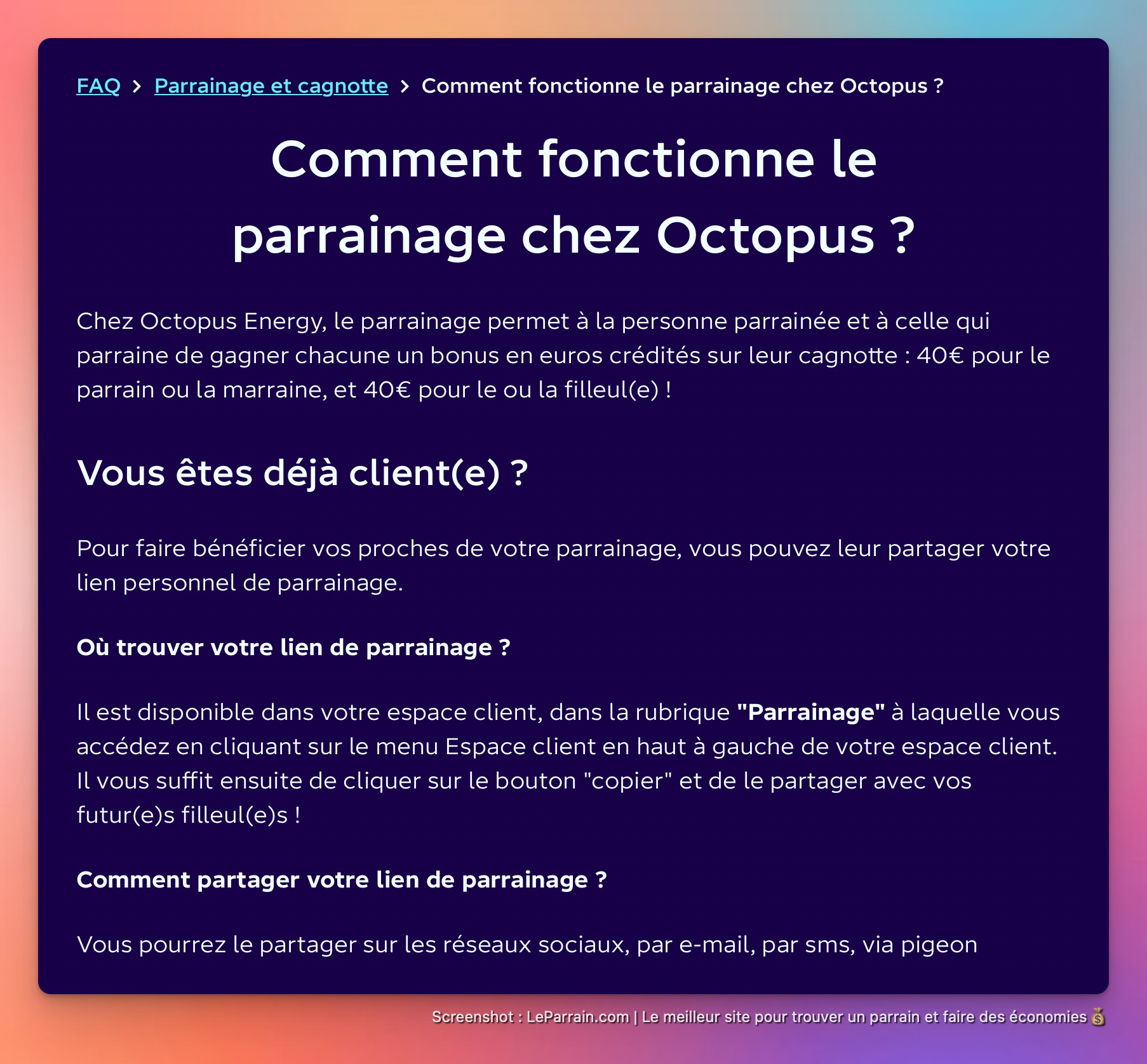 Capture d'écran 3 du programme de parrainage Octopus Energy