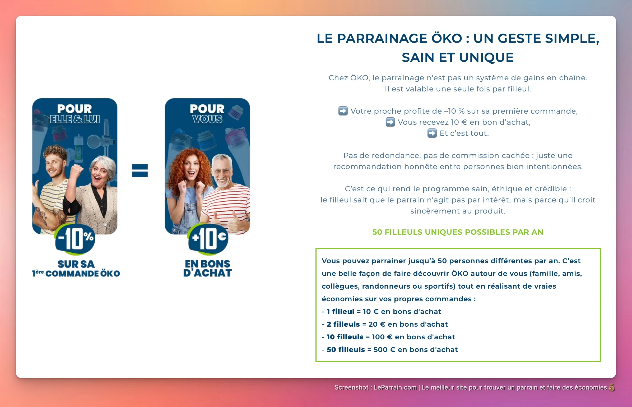 Capture d'écran 1 du programme de parrainage Oko Europe