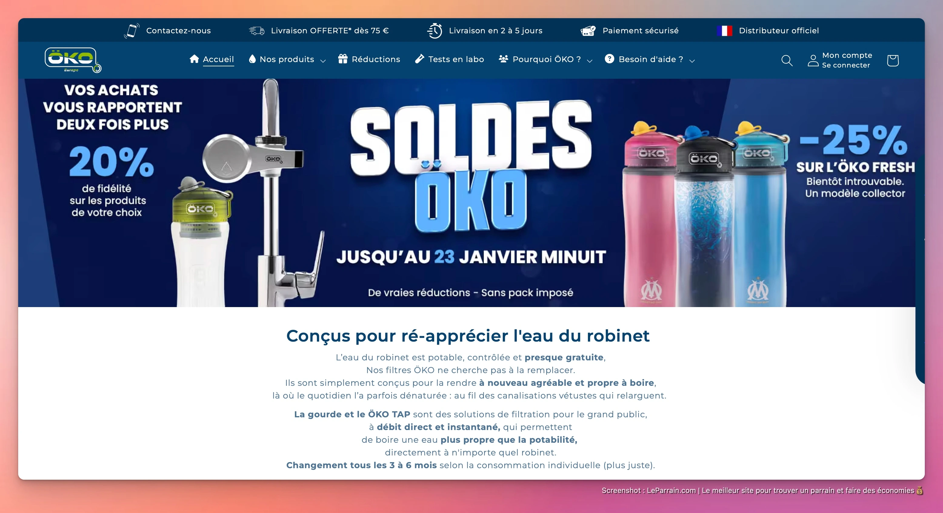 Capture d'écran 2 du programme de parrainage Oko Europe