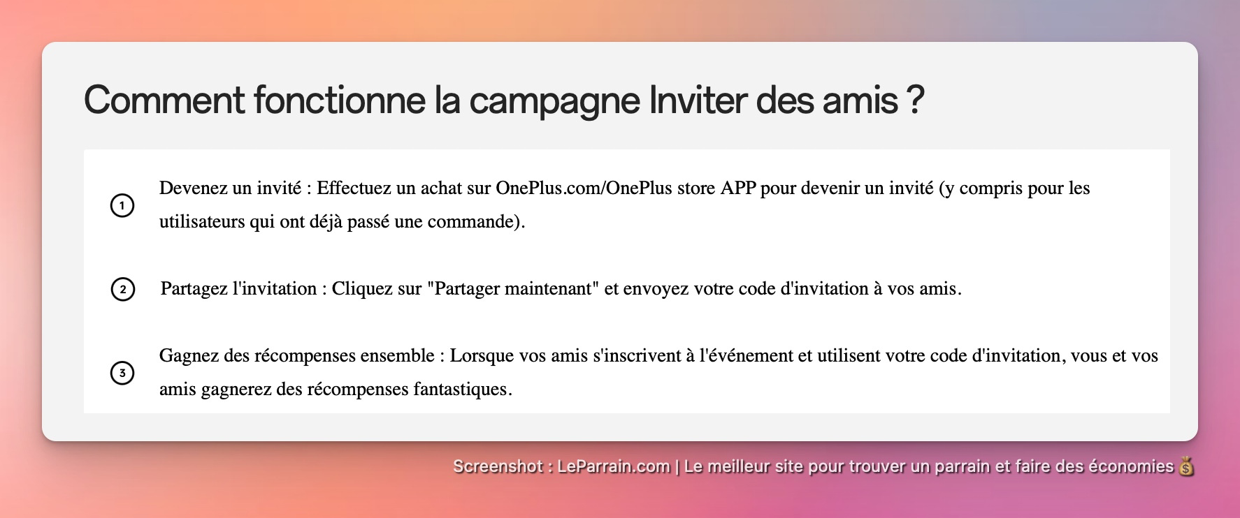 Capture d'écran 2 du programme de parrainage OnePlus