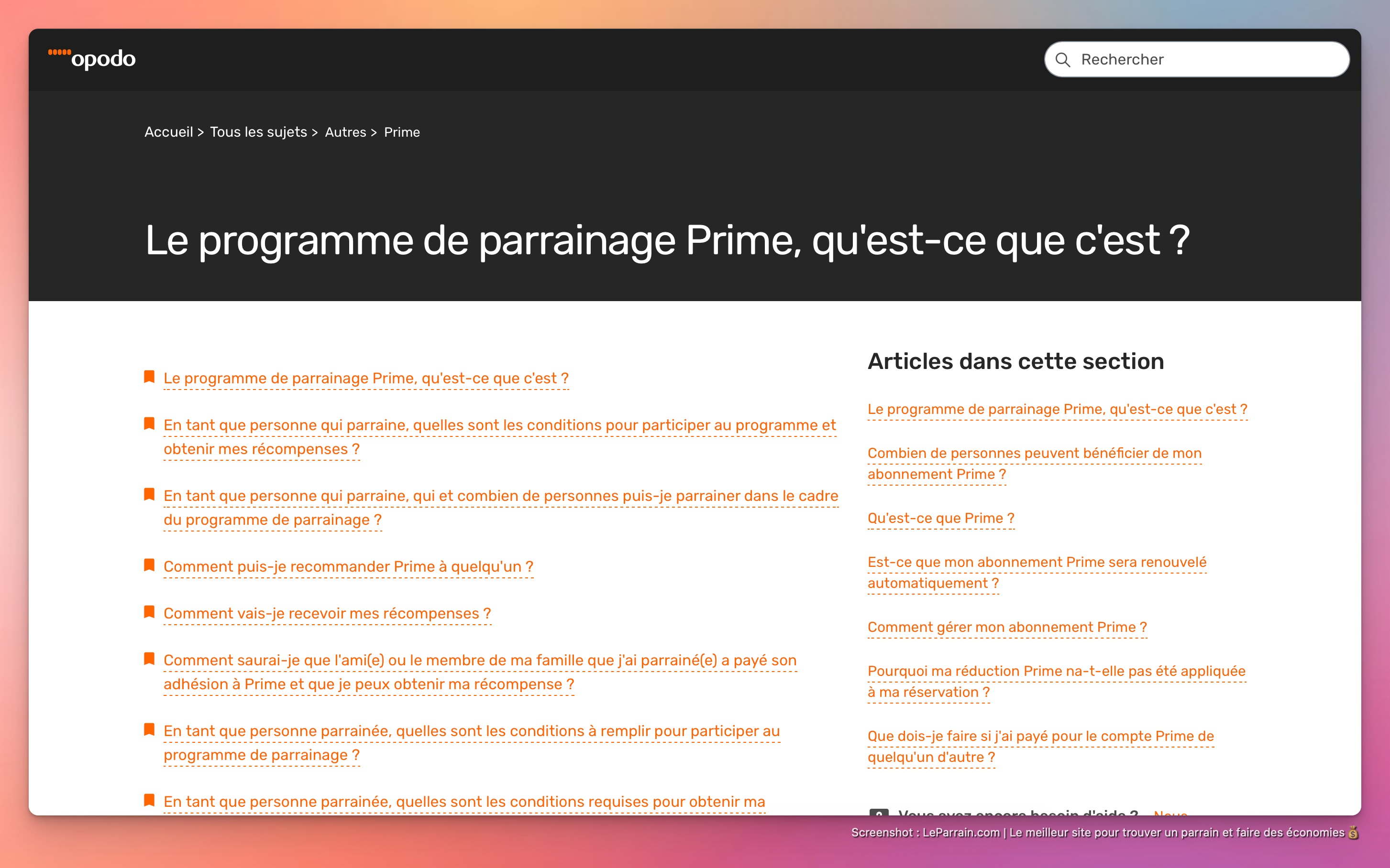 Capture d'écran 1 du programme de parrainage Opodo