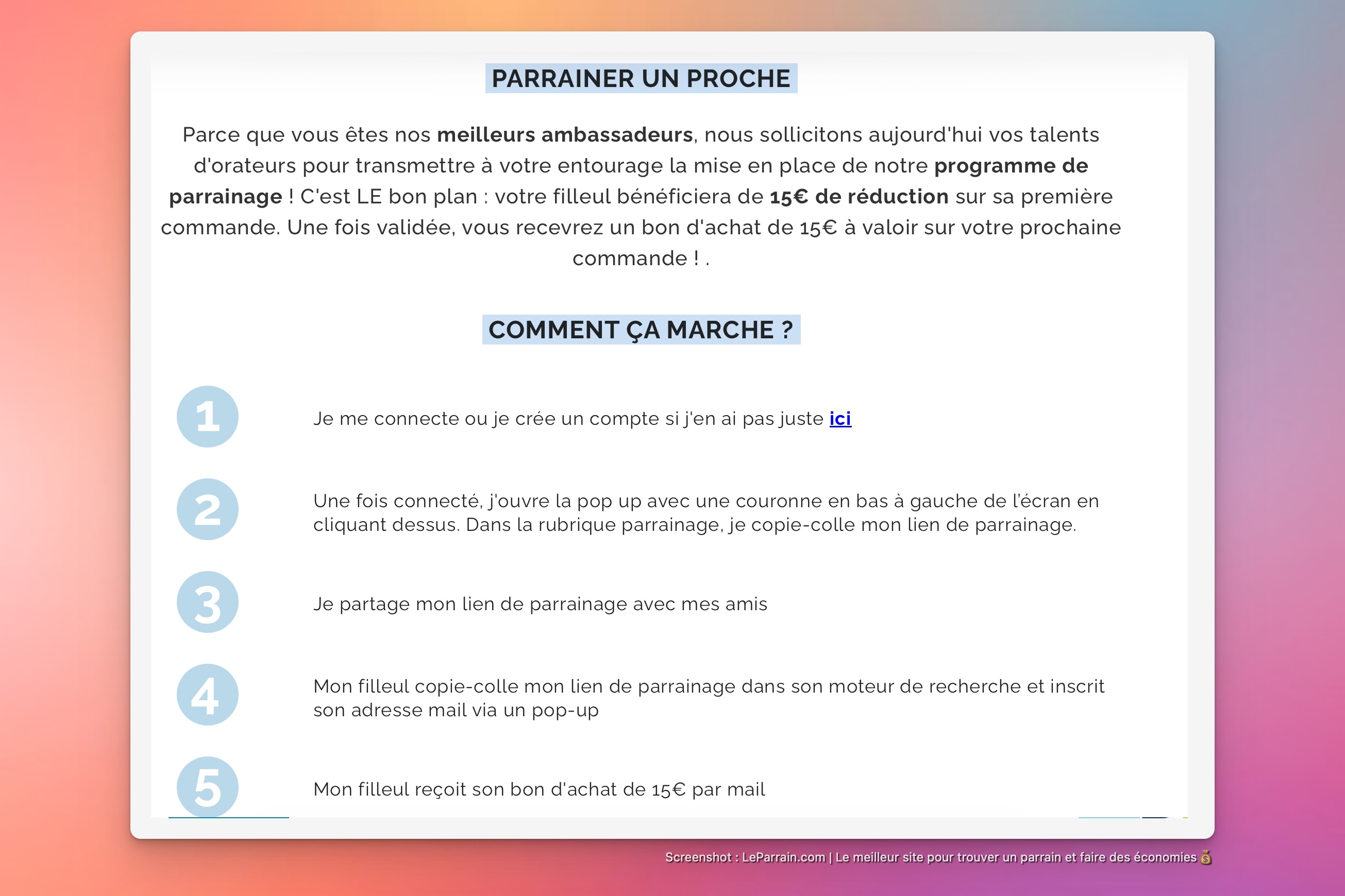 Capture d'écran 1 du programme de parrainage Ouate Paris