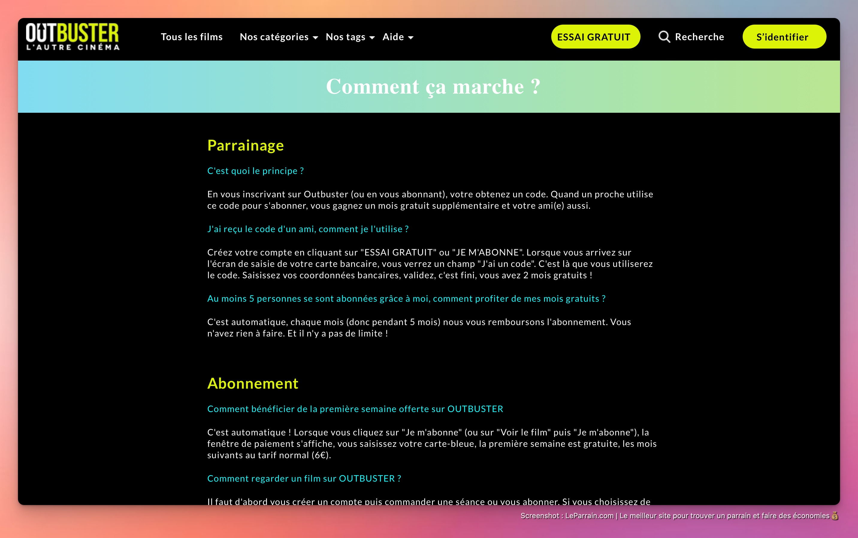 Capture d'écran 2 du programme de parrainage Outbuster