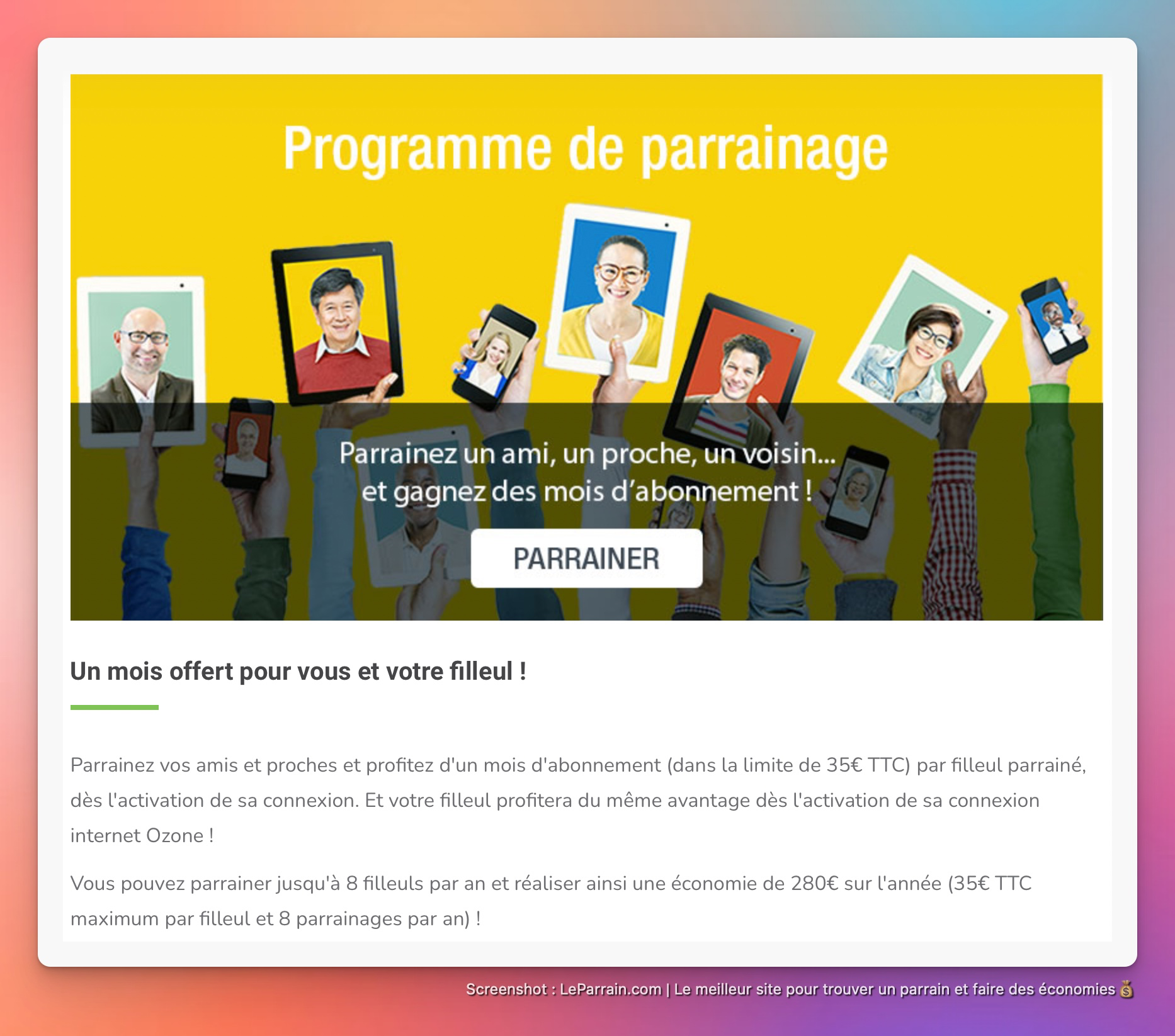 Capture d'écran 2 du programme de parrainage Ozone
