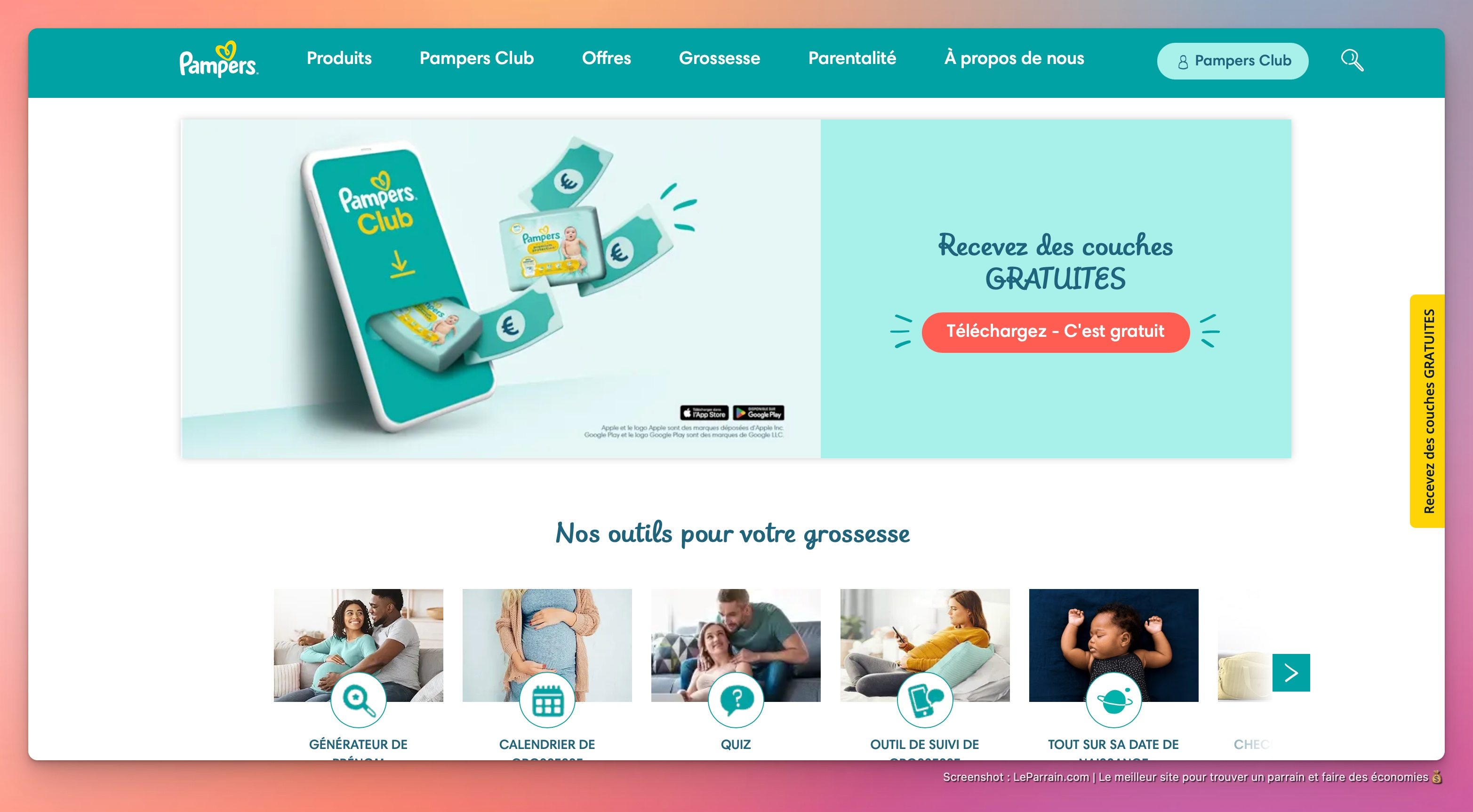 Capture d'écran 1 du programme de parrainage Pampers