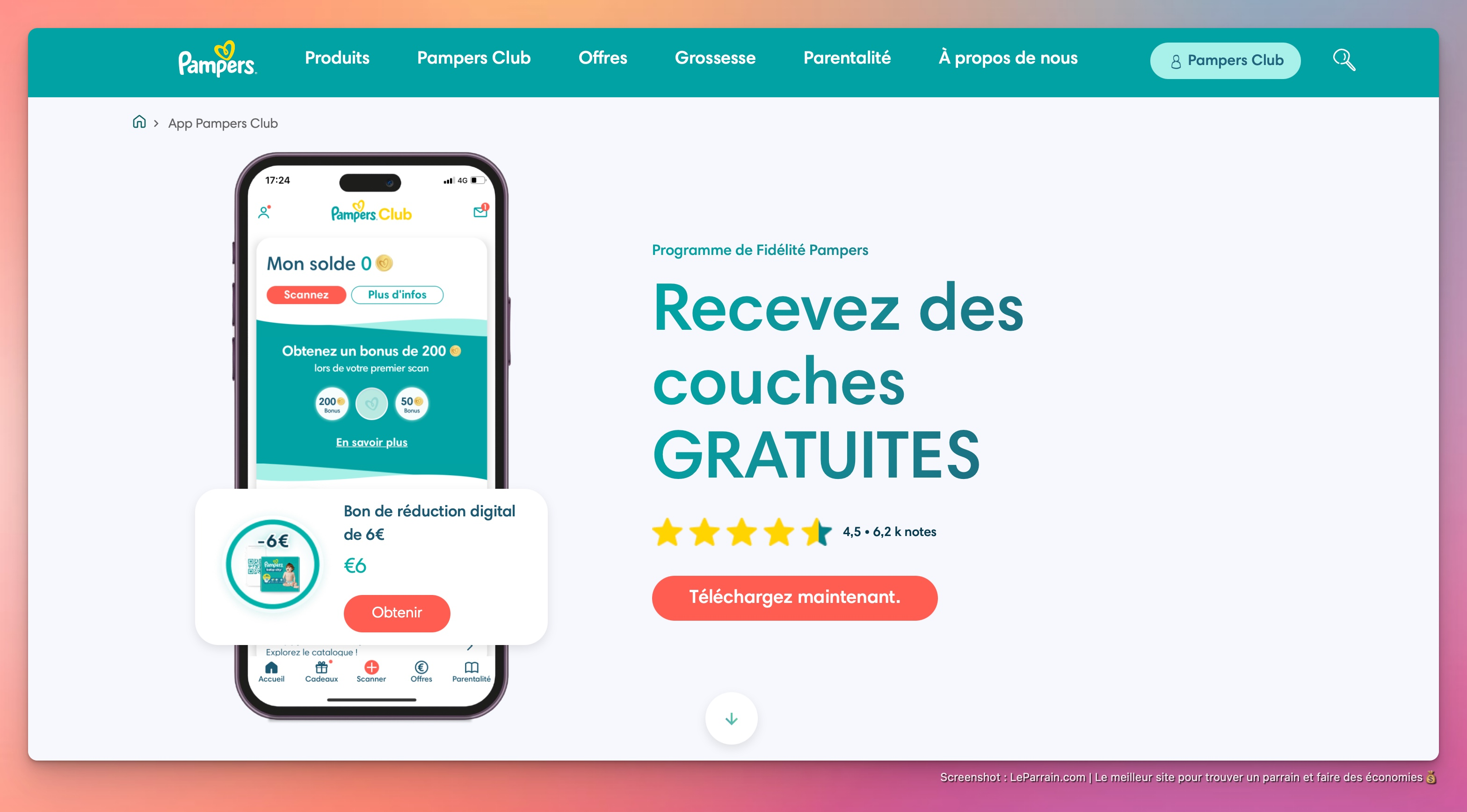Capture d'écran 4 du programme de parrainage Pampers