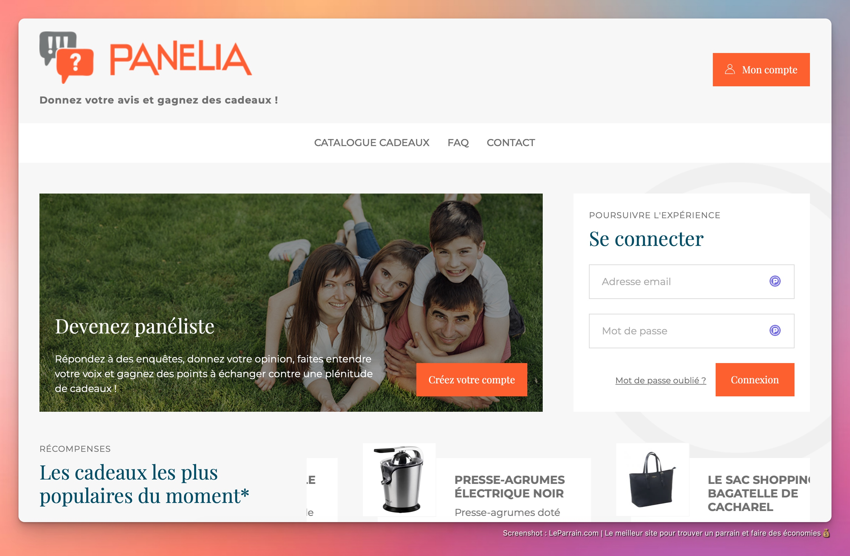 Capture d'écran 1 du programme de parrainage Panelia