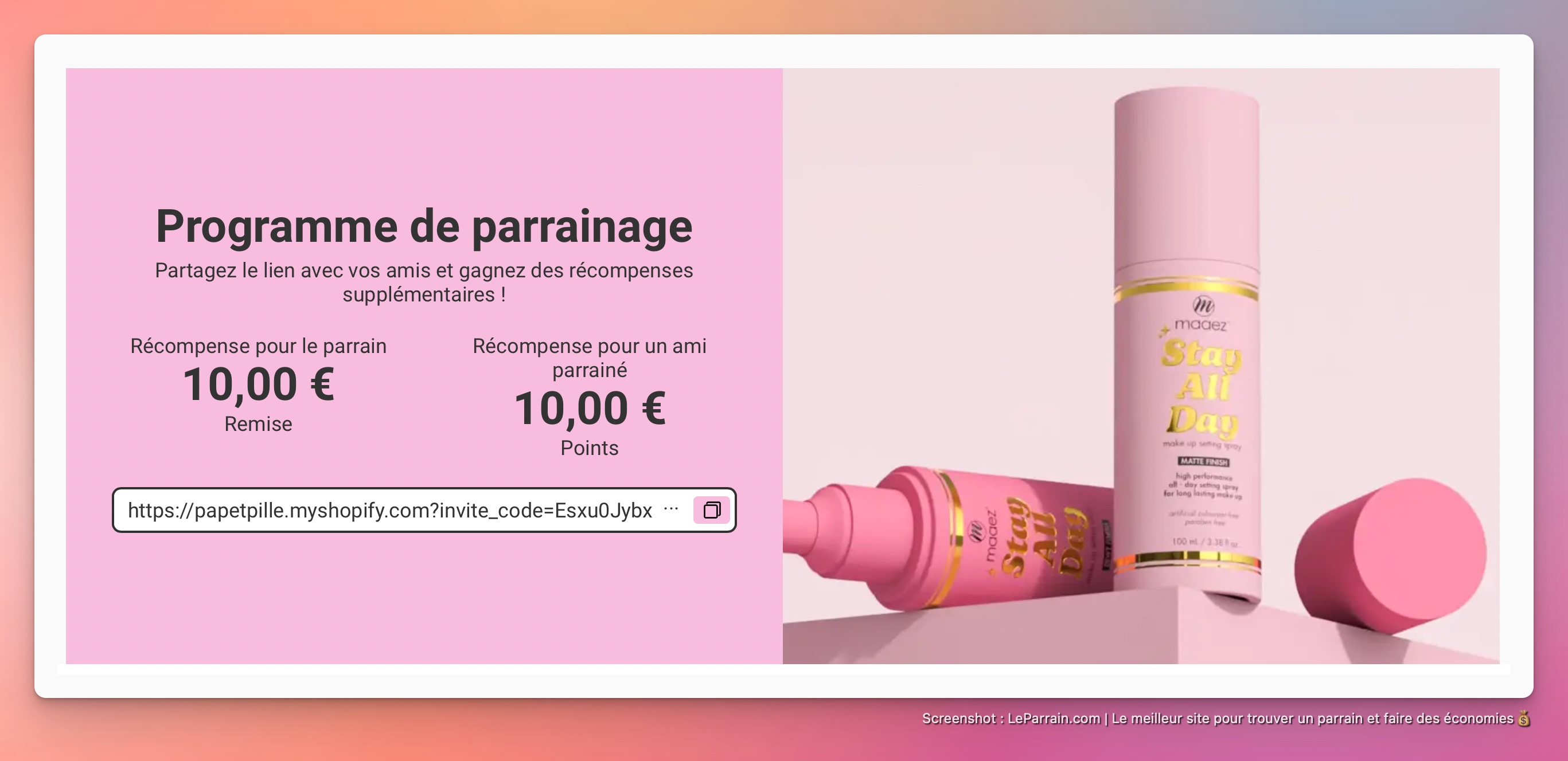 Capture d'écran 3 du programme de parrainage Papetpille