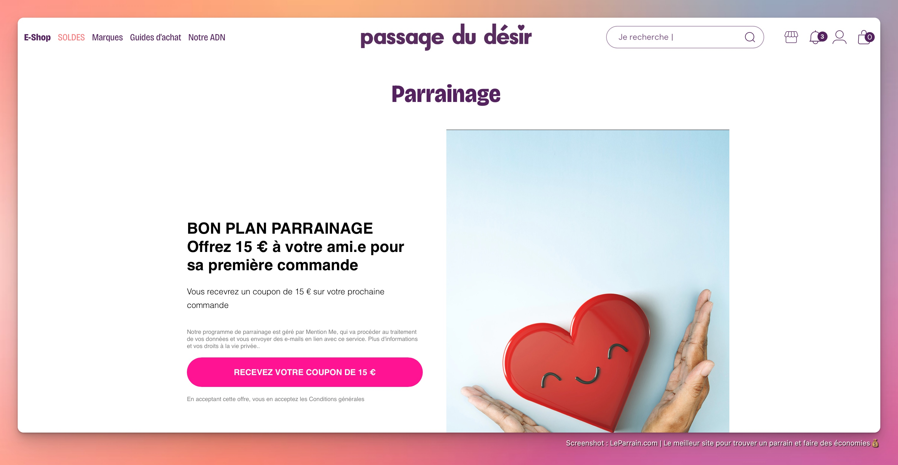 Capture d'écran 1 du programme de parrainage Passage du désir