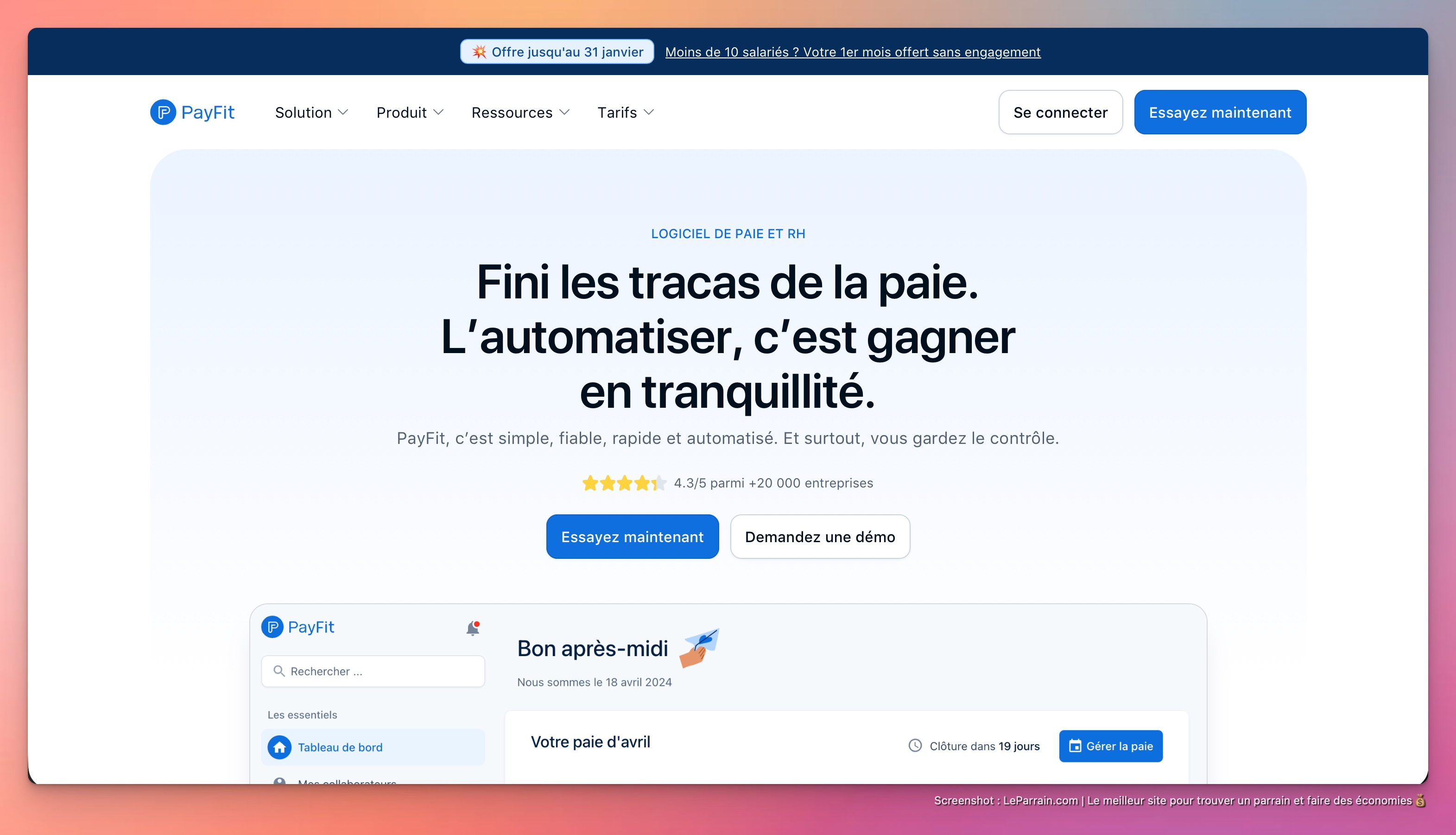 Capture d'écran 1 du programme de parrainage Payfit