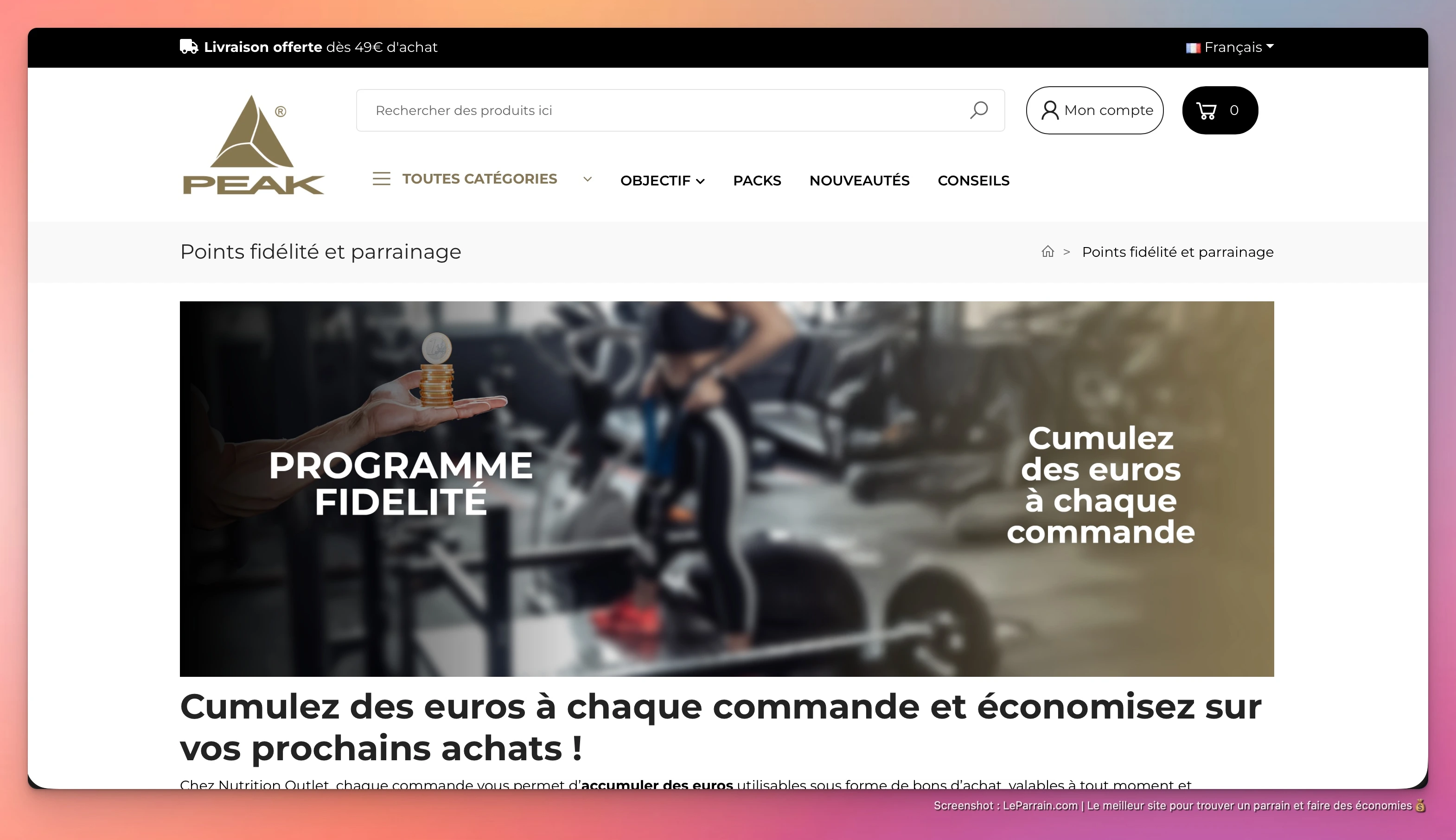 Capture d'écran 1 du programme de parrainage Peak