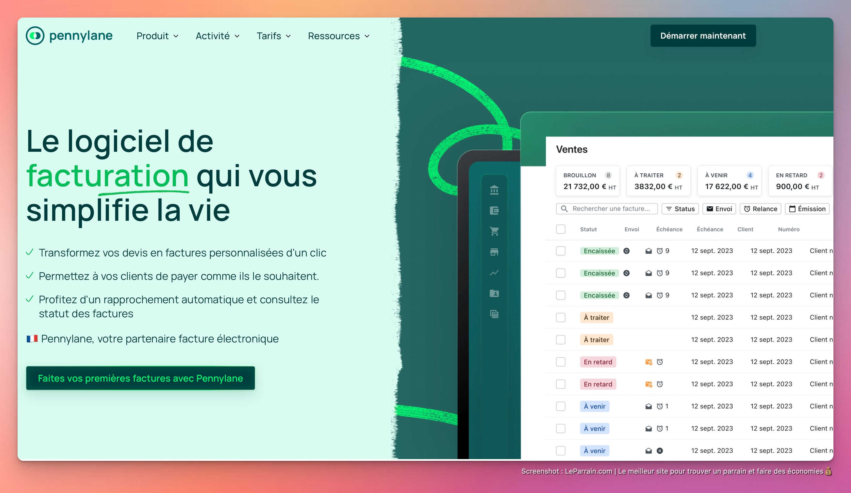 Capture d'écran 1 du programme de parrainage Pennylane