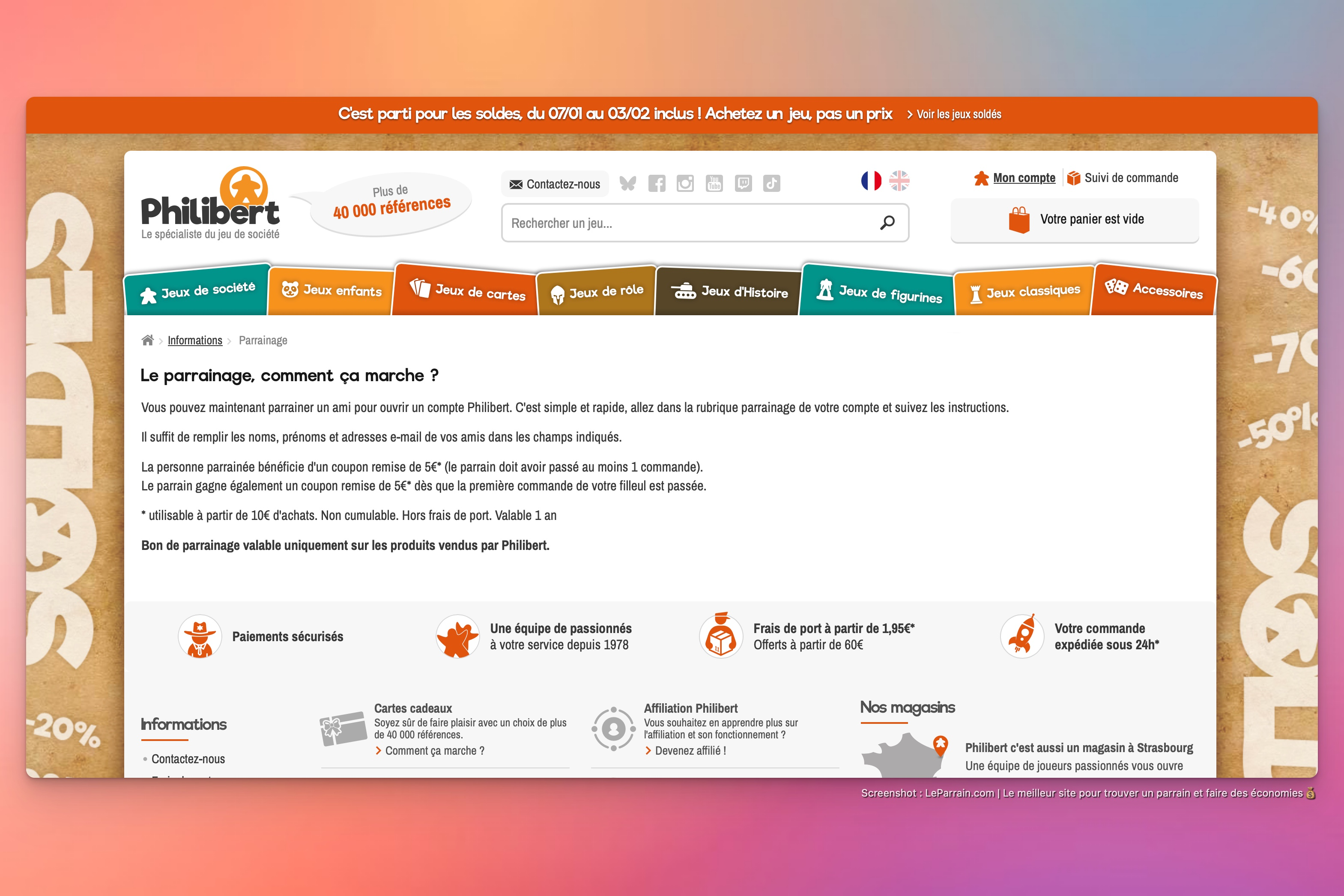 Capture d'écran 1 du programme de parrainage Philibert