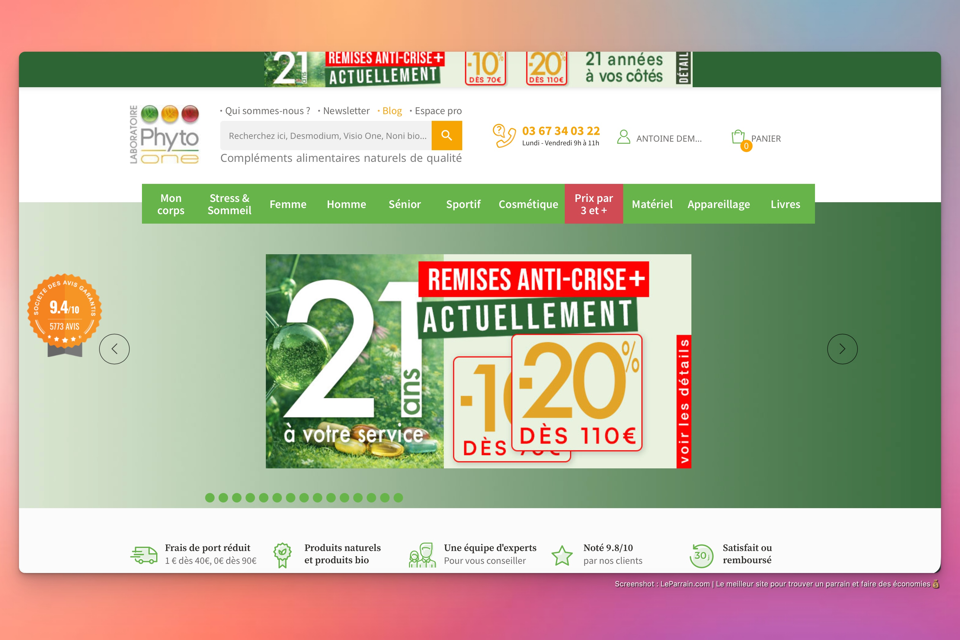 Capture d'écran 2 du programme de parrainage Phyto One