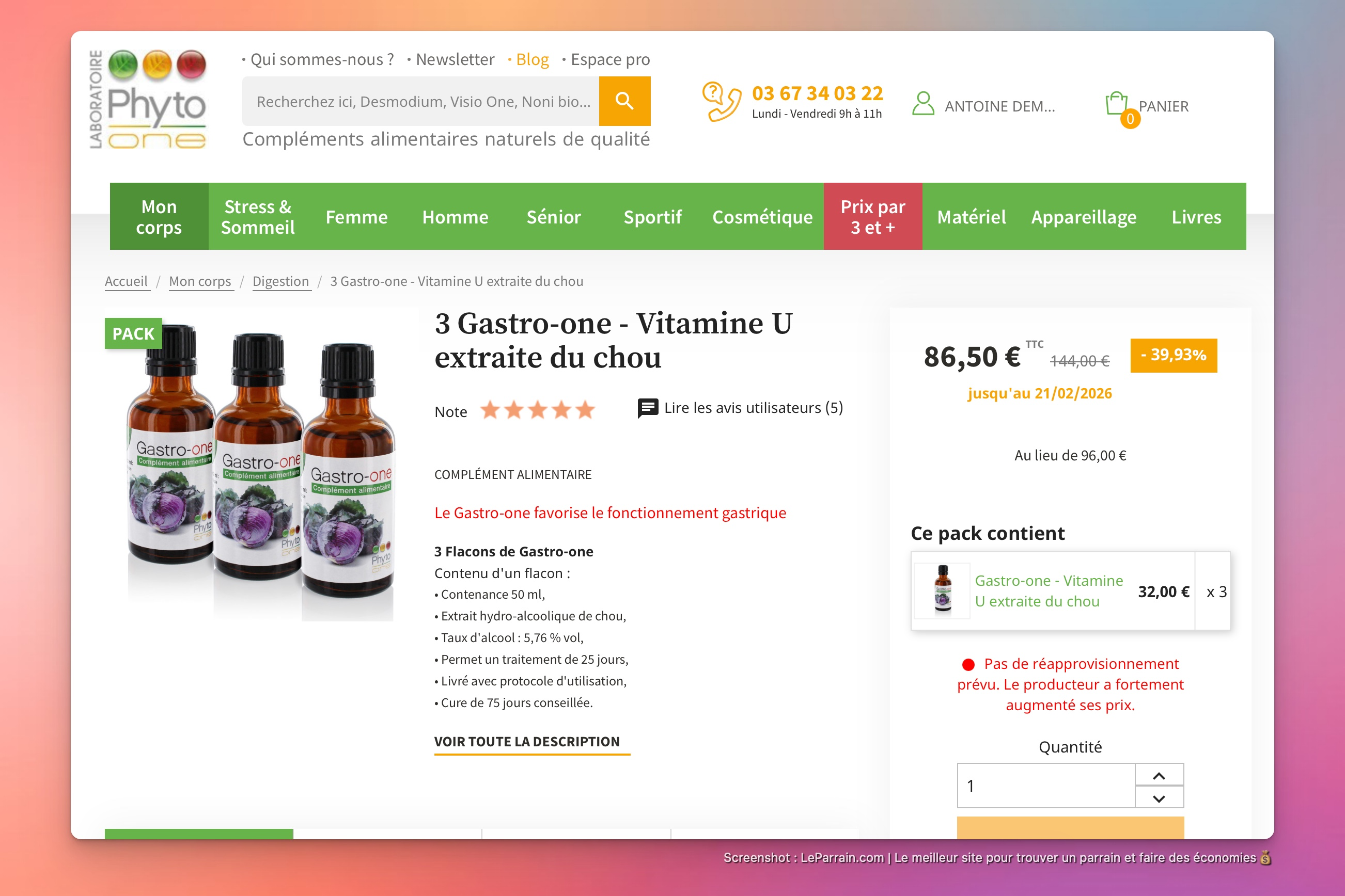 Capture d'écran 3 du programme de parrainage Phyto One