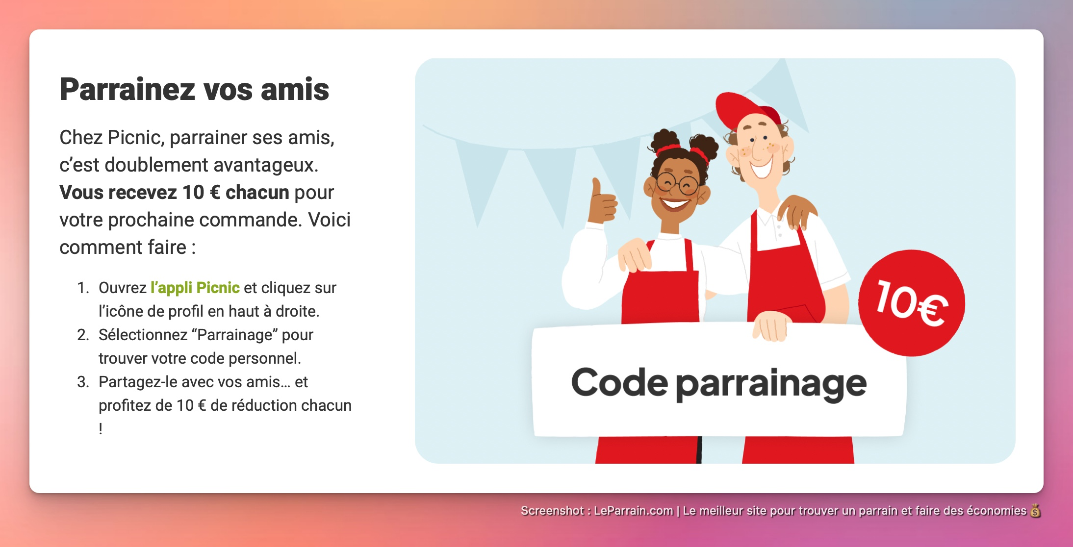 Capture d'écran 2 du programme de parrainage Picnic