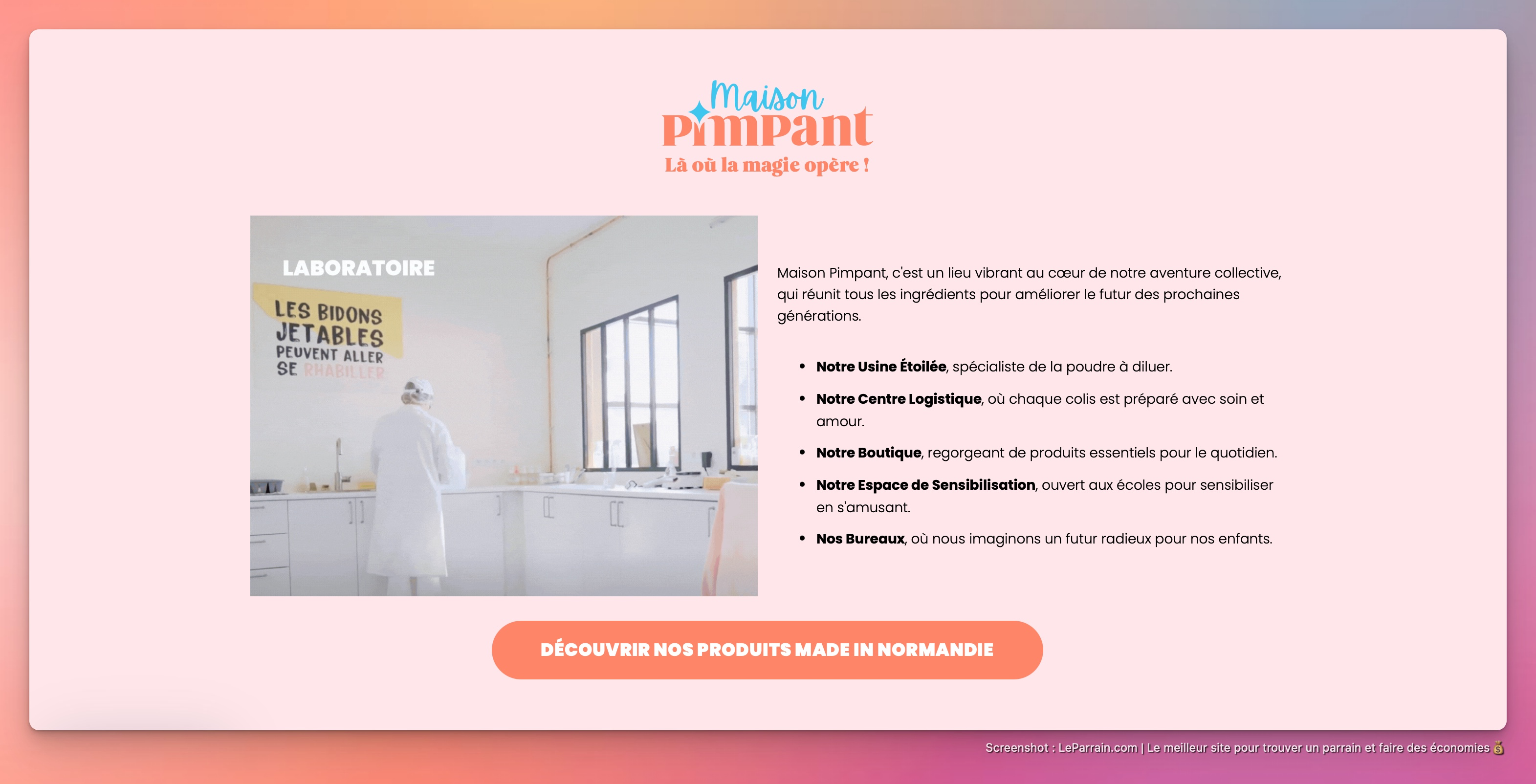 Capture d'écran 1 du programme de parrainage Pimpant