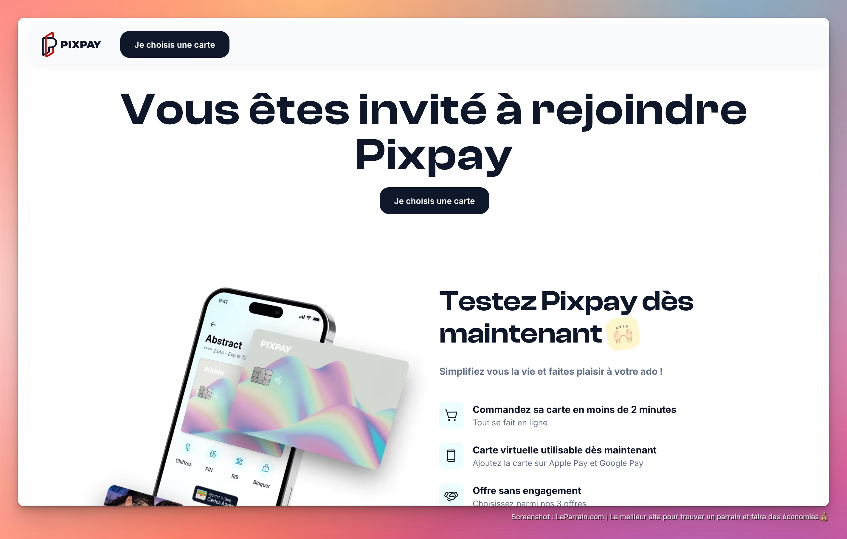 Capture d'écran 1 du programme de parrainage Pixpay