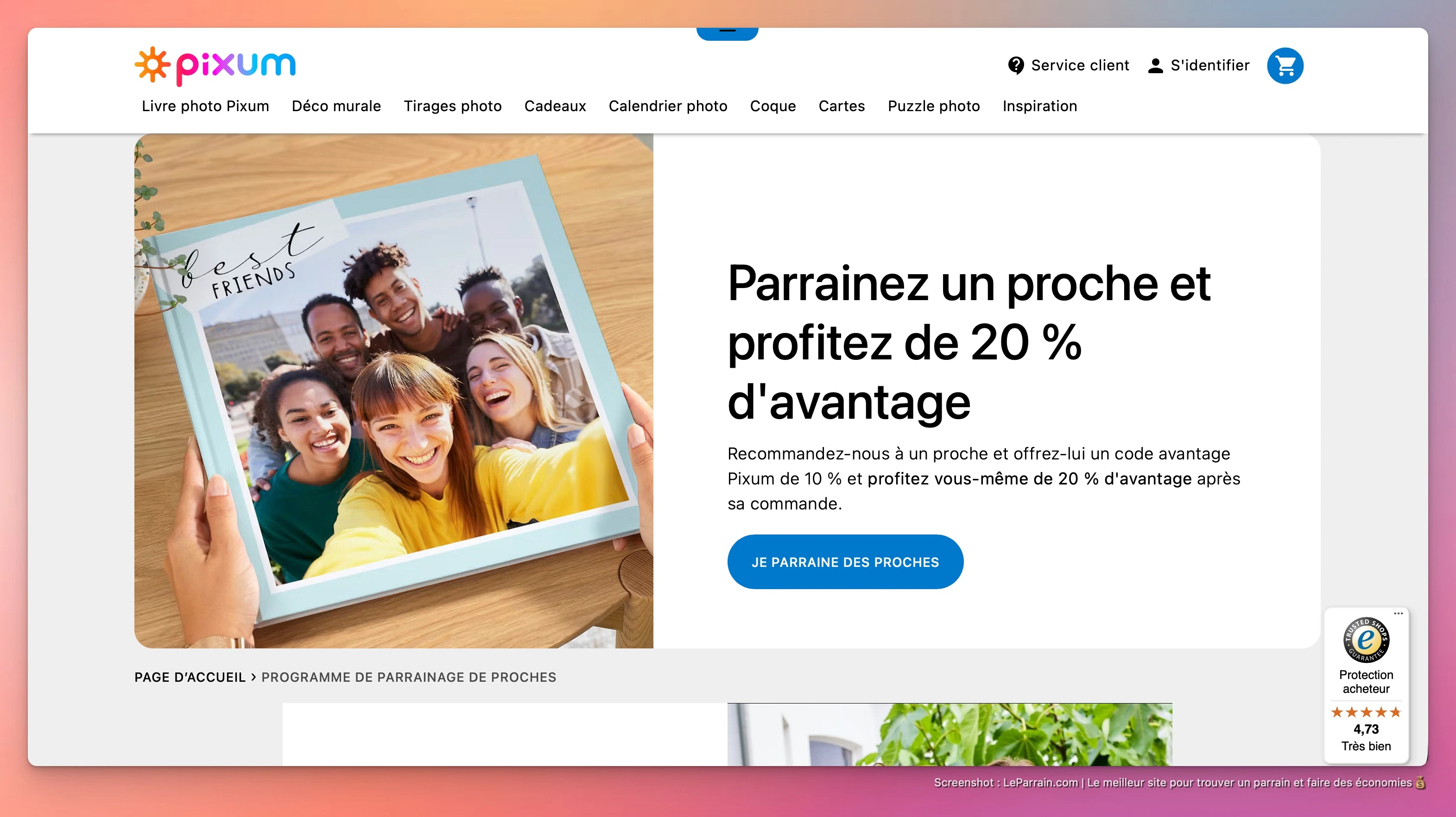 Capture d'écran 1 du programme de parrainage Pixum
