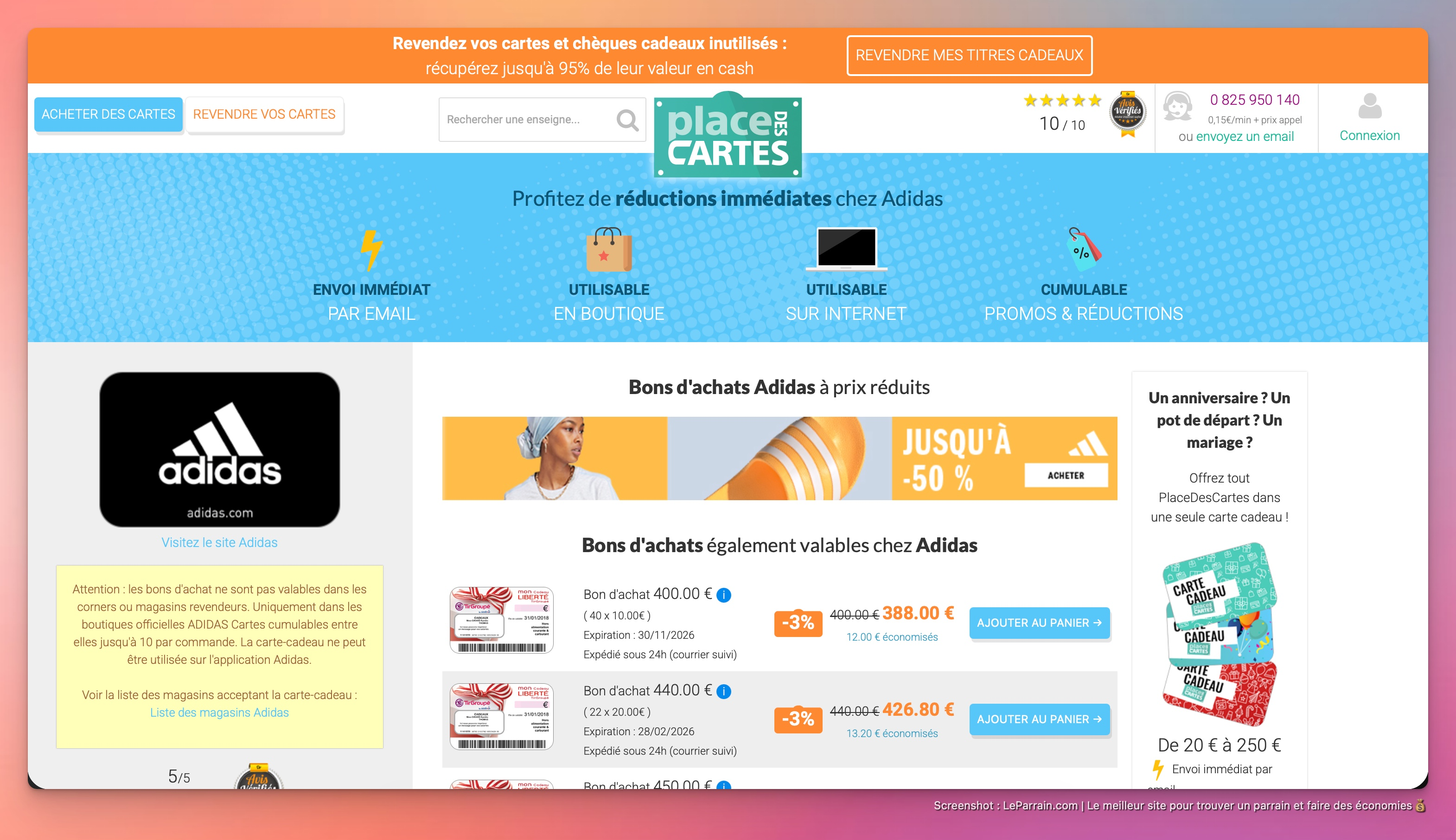 Capture d'écran 1 du programme de parrainage PlacesDesCartes