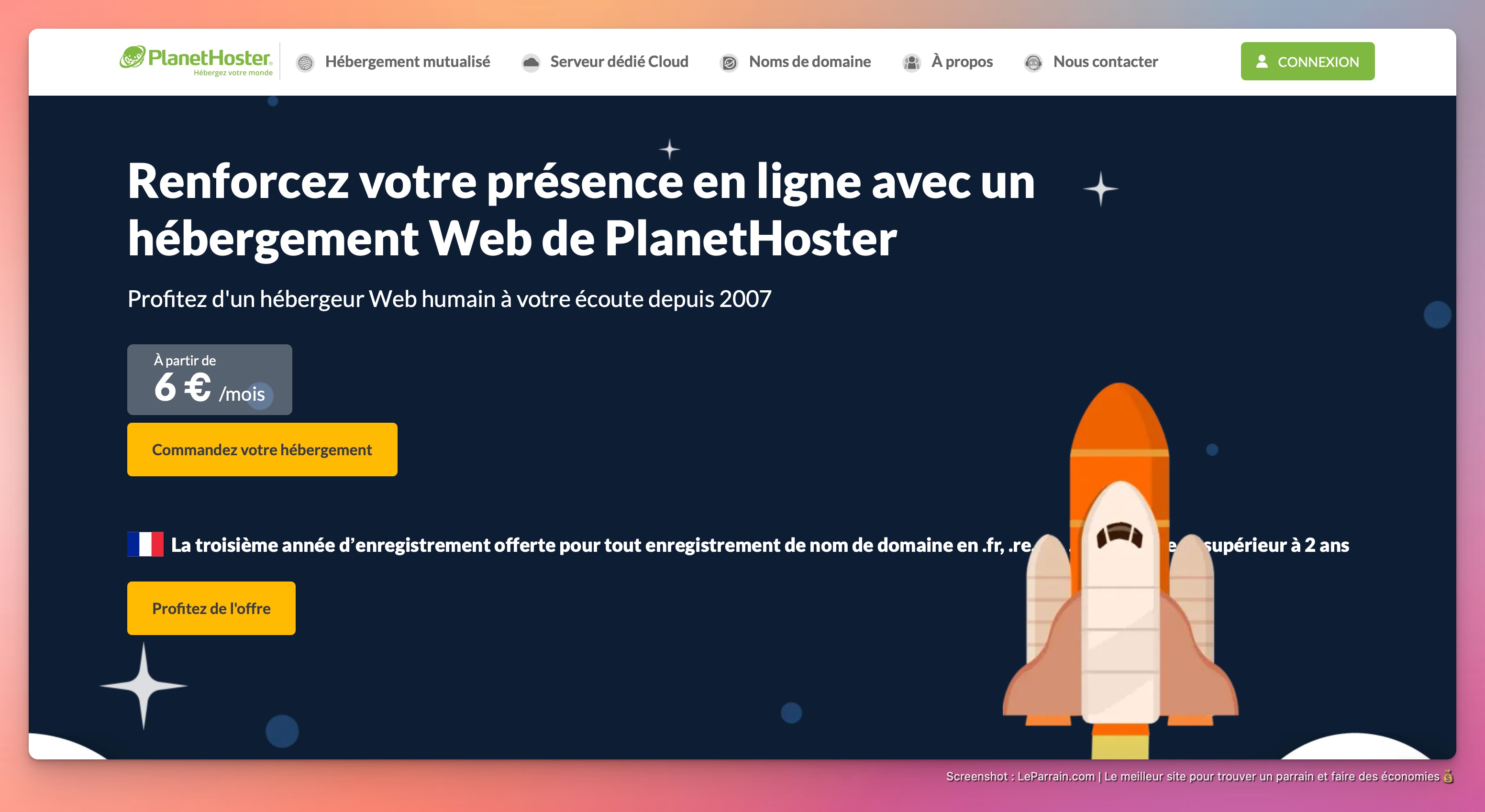 Capture d'écran 3 du programme de parrainage Planethoster