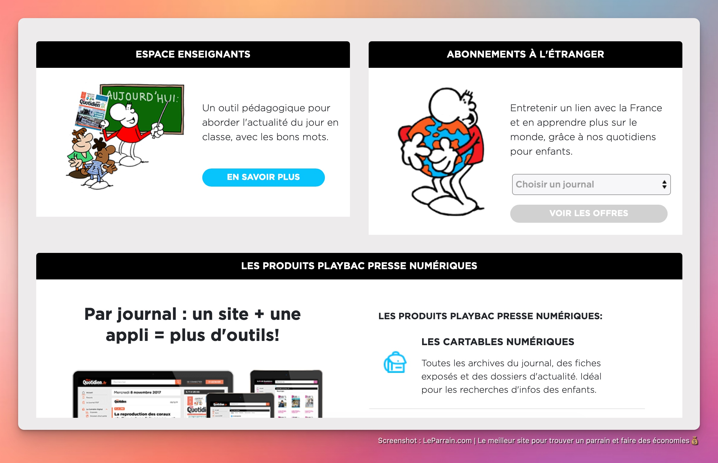 Capture d'écran 1 du programme de parrainage PlayBac Presse