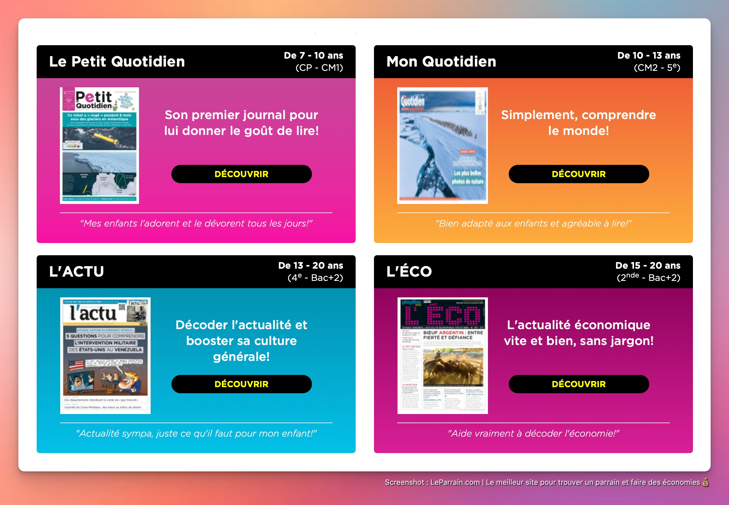 Capture d'écran 2 du programme de parrainage PlayBac Presse