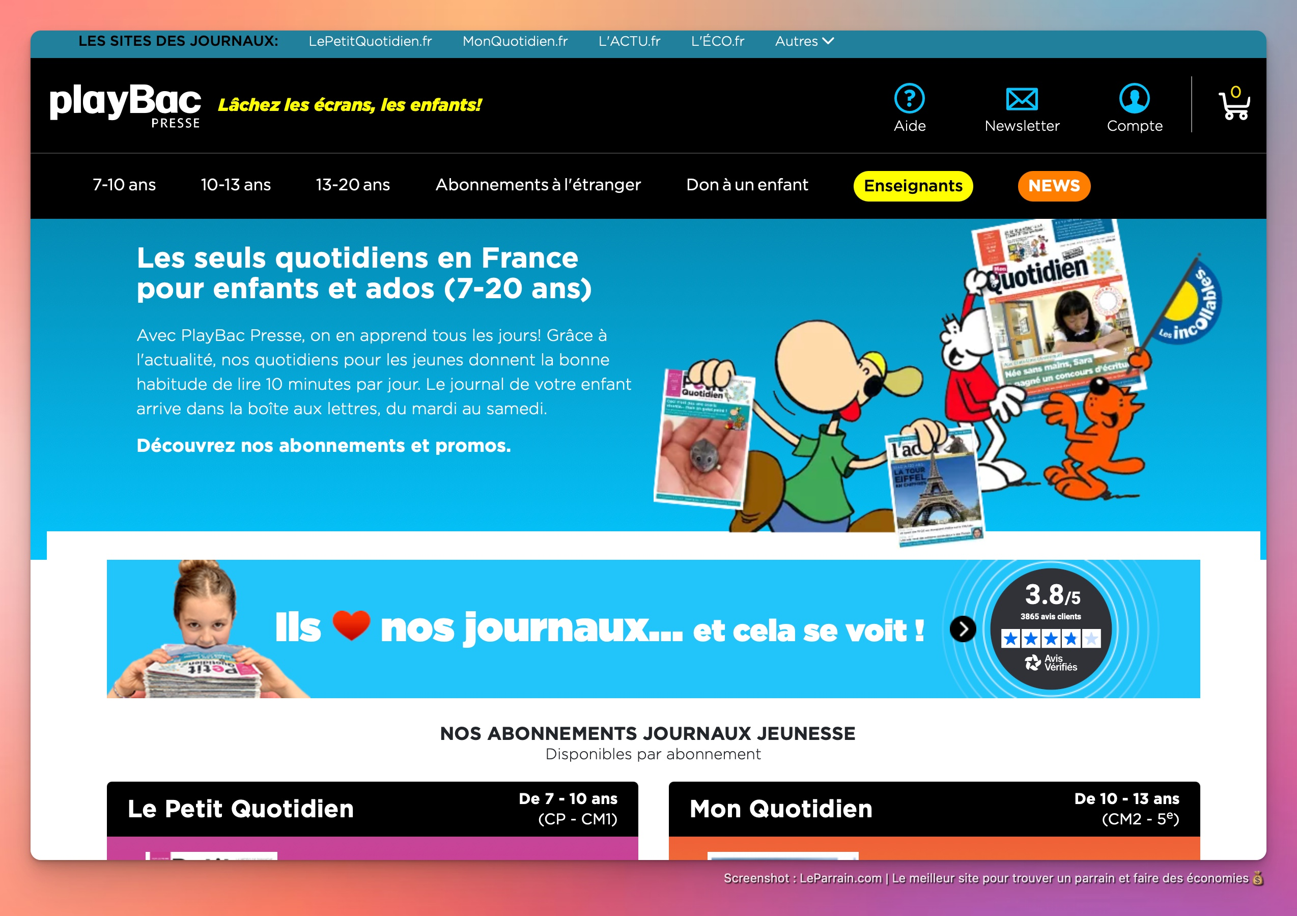 Capture d'écran 3 du programme de parrainage PlayBac Presse