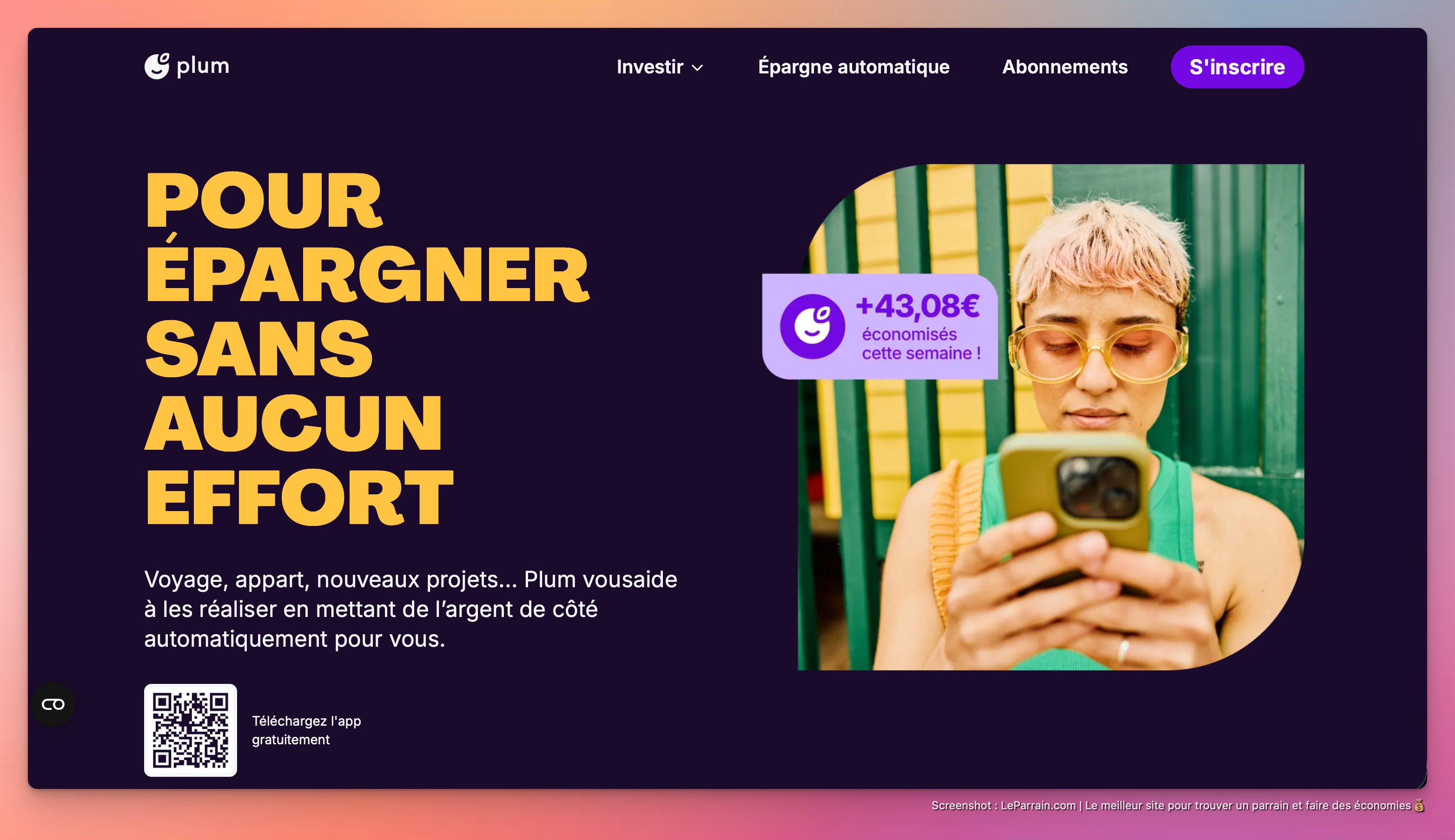 Capture d'écran 2 du programme de parrainage Plum