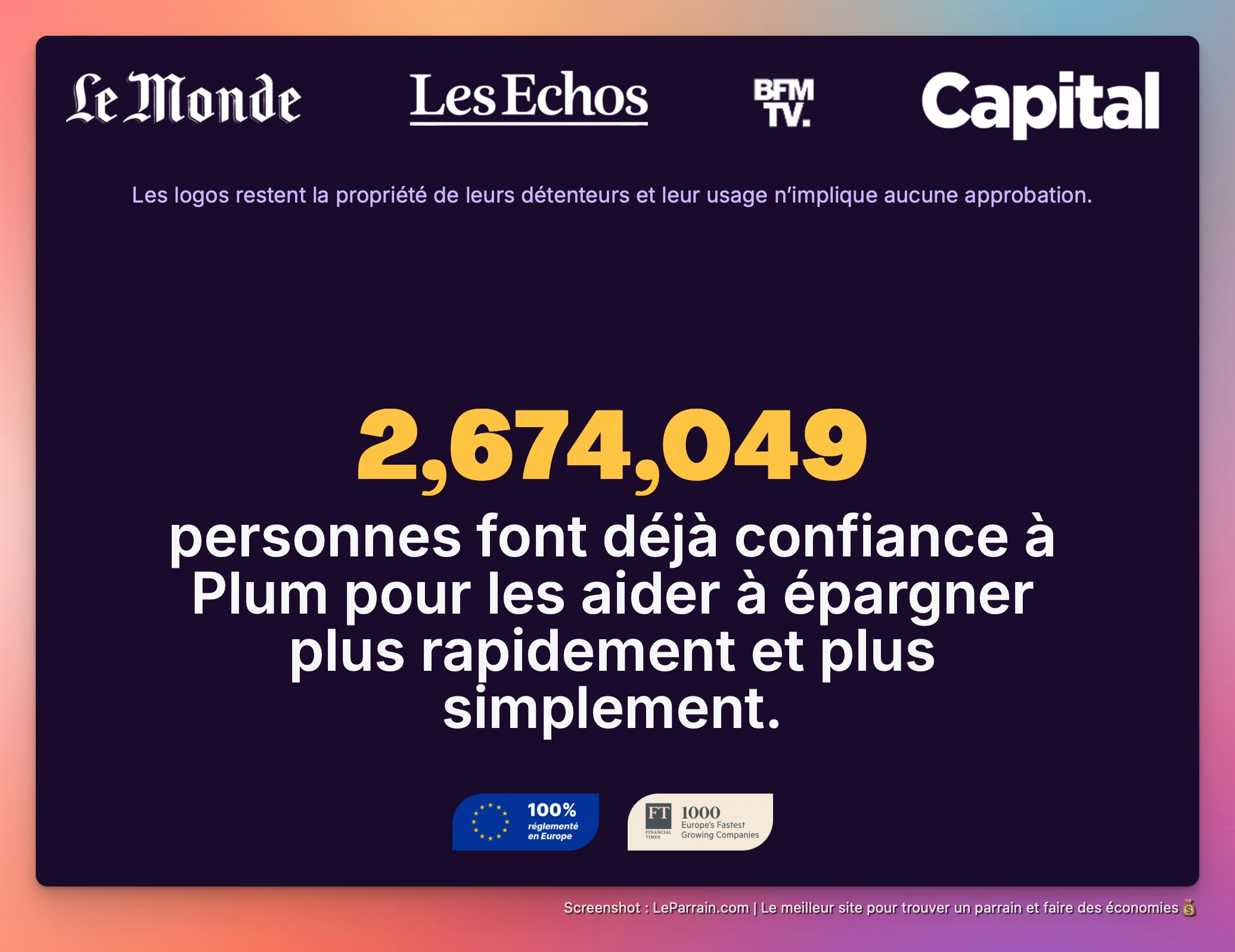 Capture d'écran 3 du programme de parrainage Plum