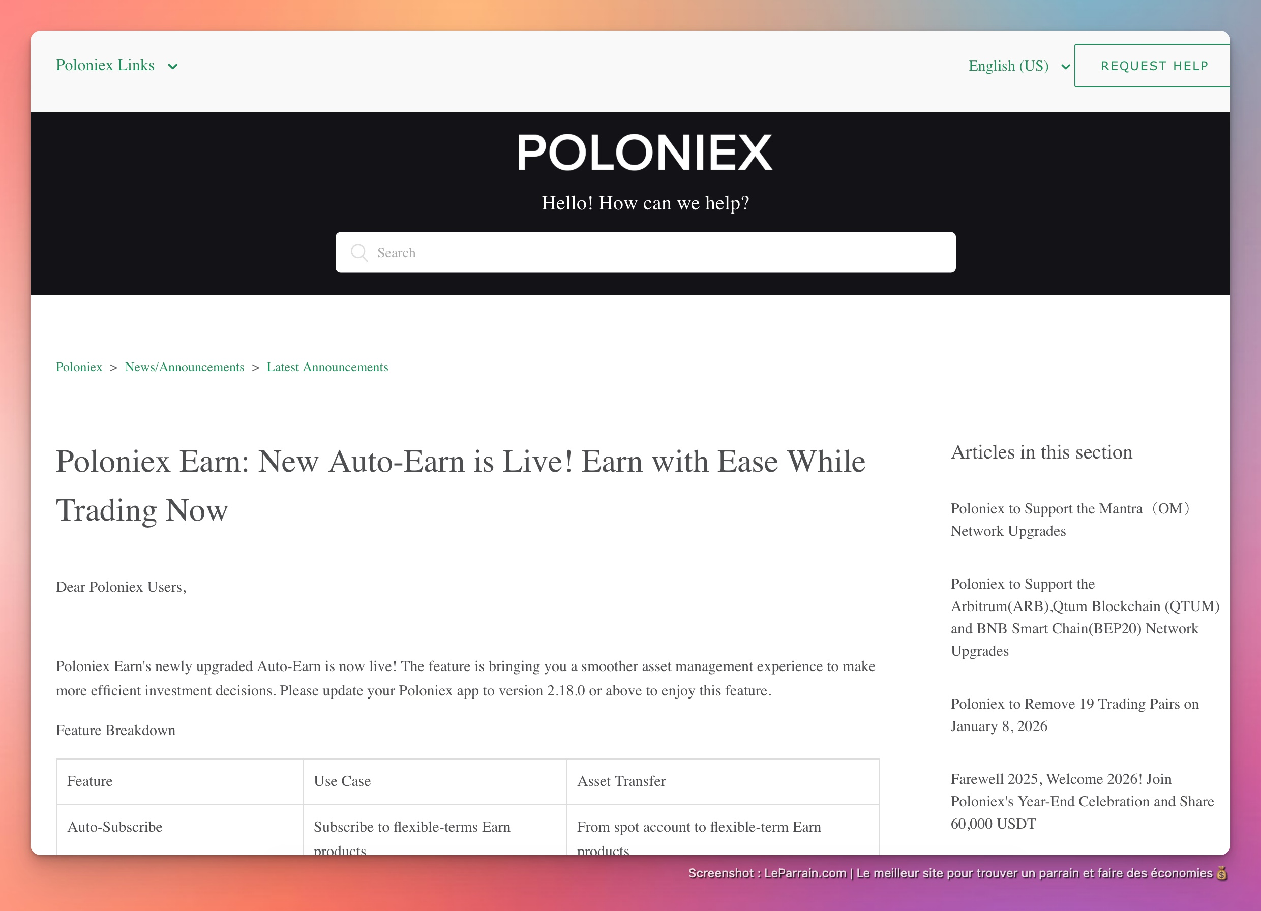 Capture d'écran 2 du programme de parrainage Poloniex
