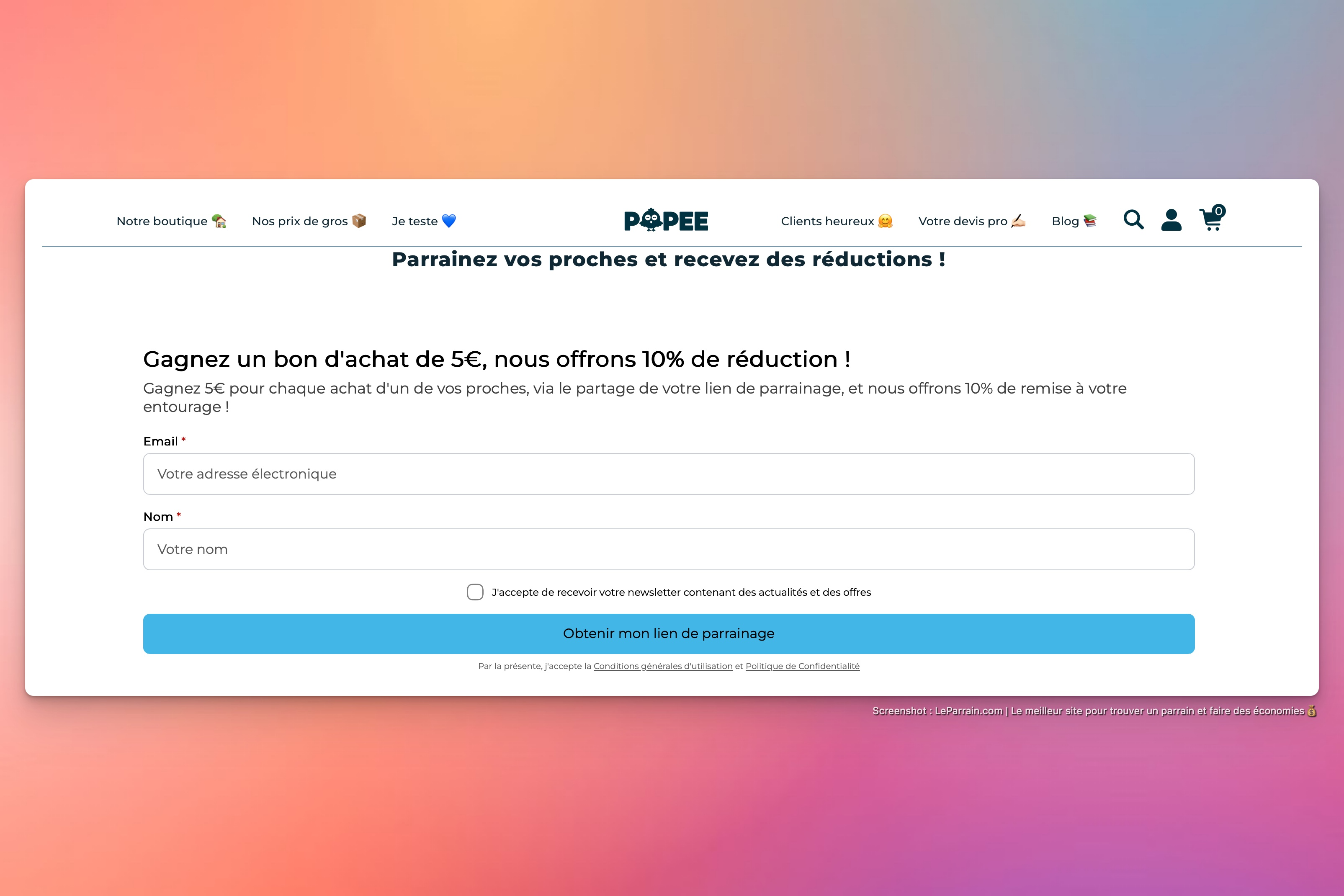 Capture d'écran 2 du programme de parrainage Popee