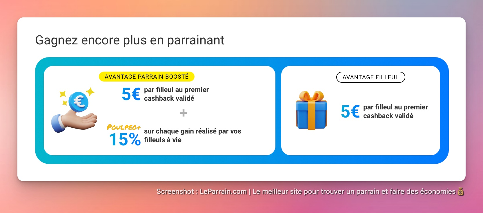 Capture d'écran 1 du programme de parrainage Poulpeo