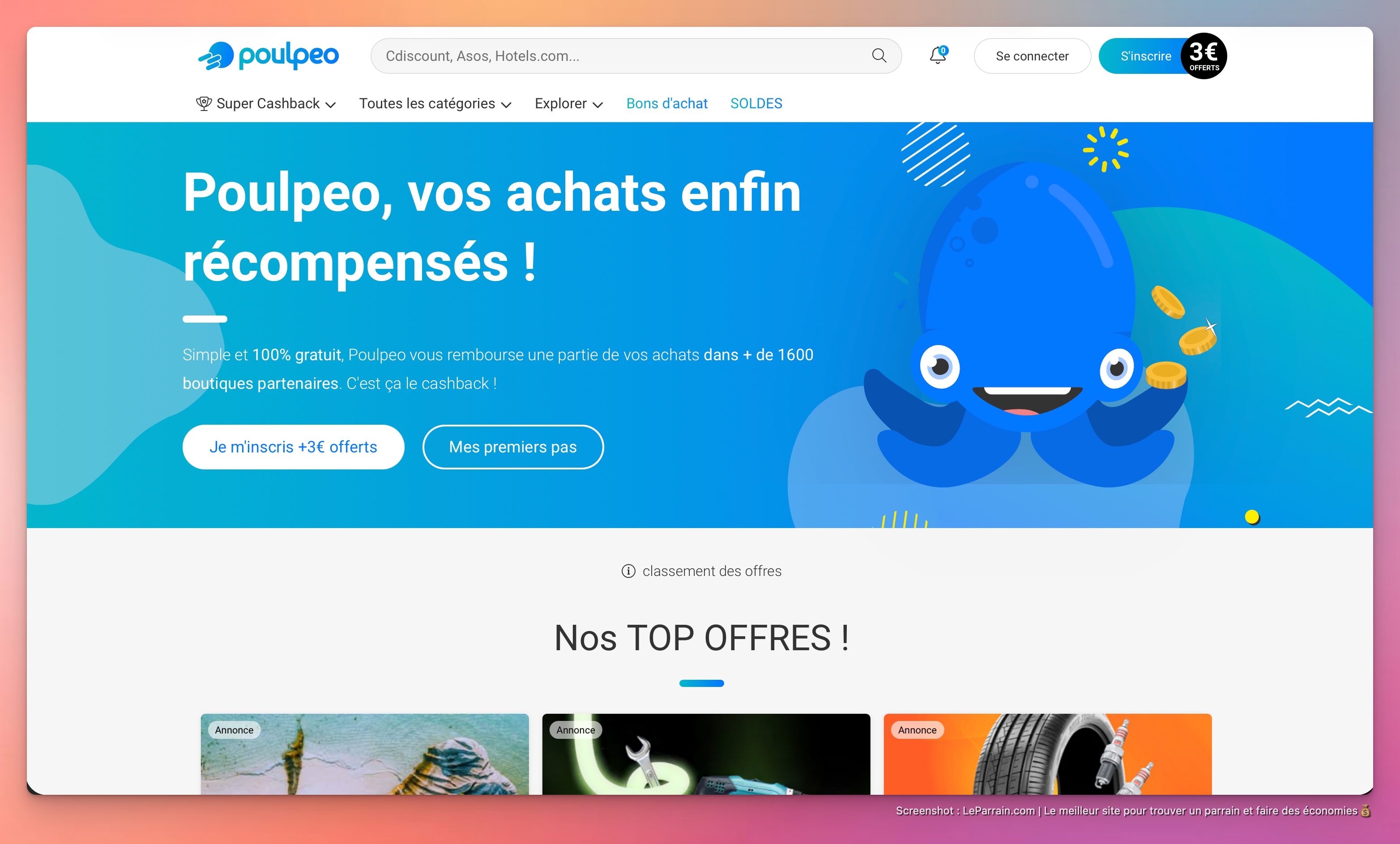 Capture d'écran 3 du programme de parrainage Poulpeo