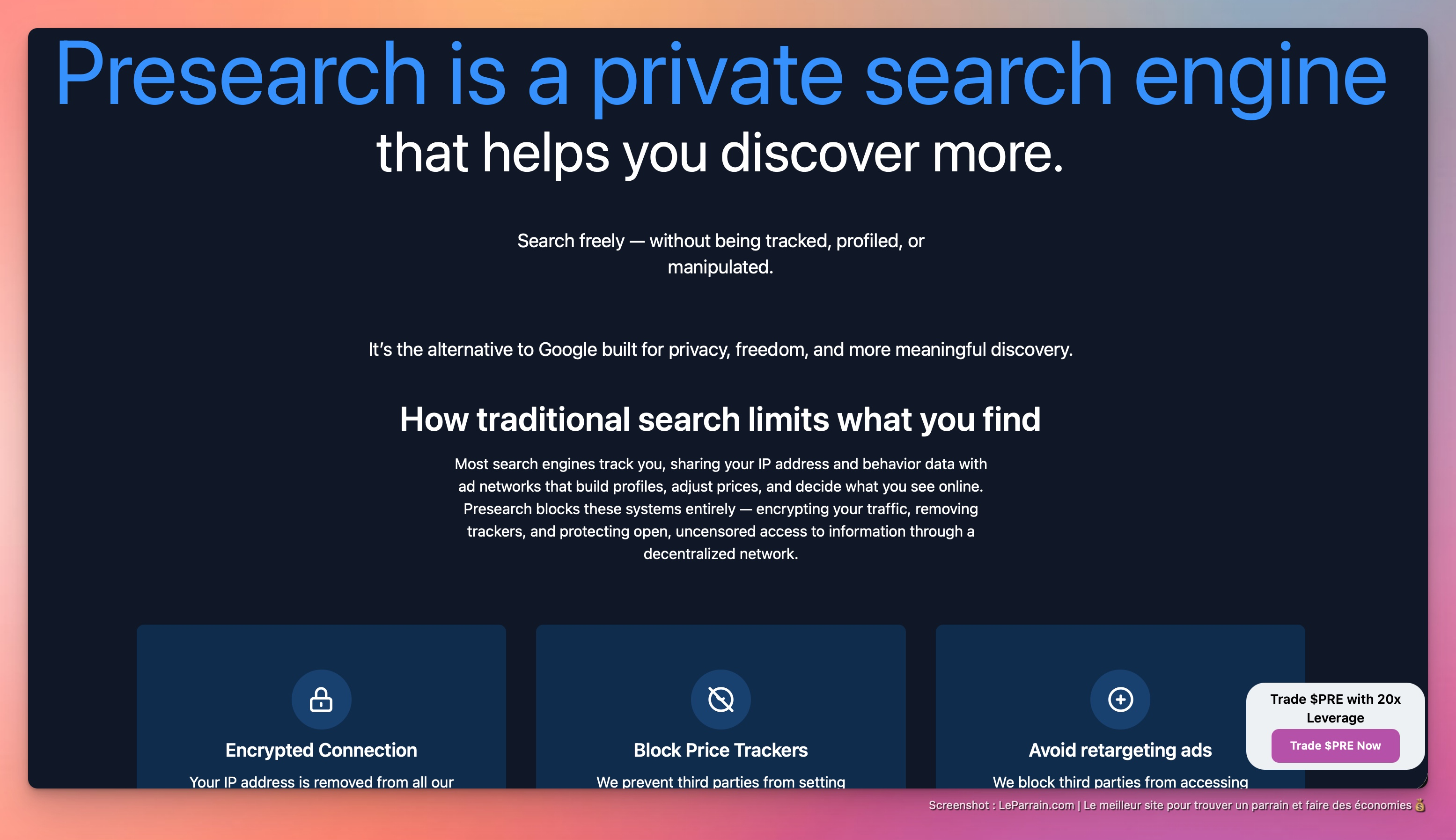 Capture d'écran 1 du programme de parrainage Presearch