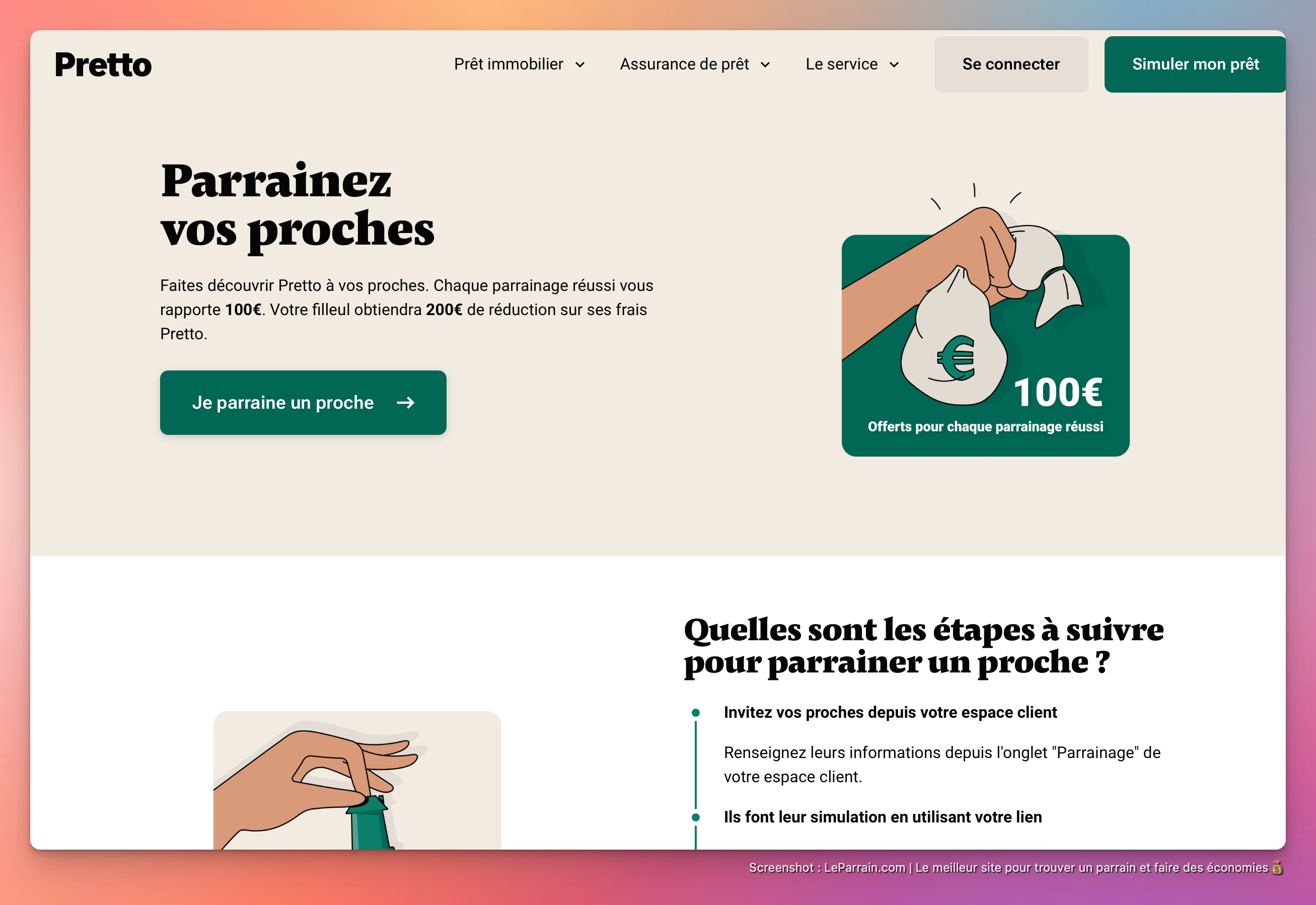 Capture d'écran 1 du programme de parrainage Pretto
