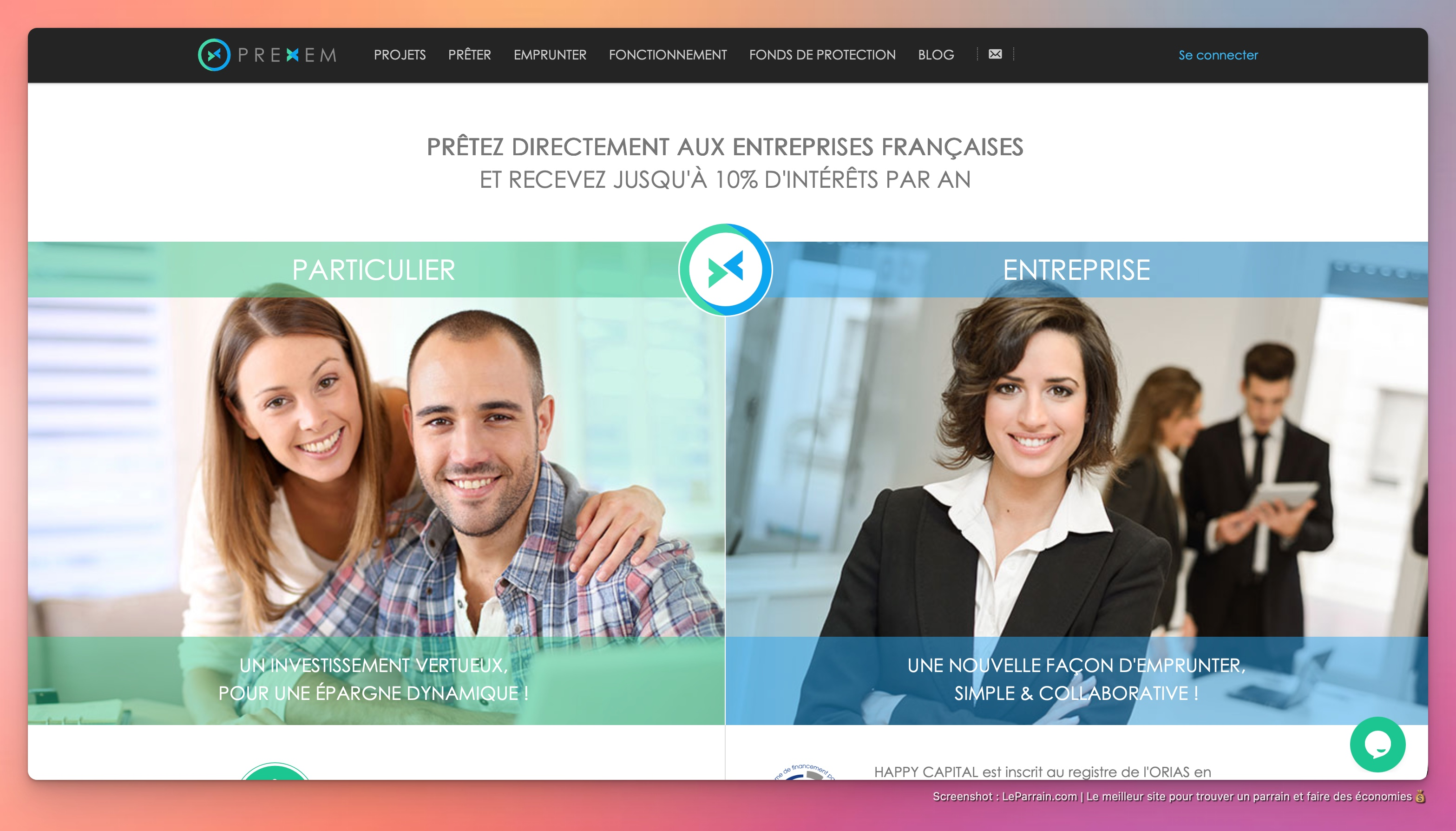 Capture d'écran 1 du programme de parrainage Prexem