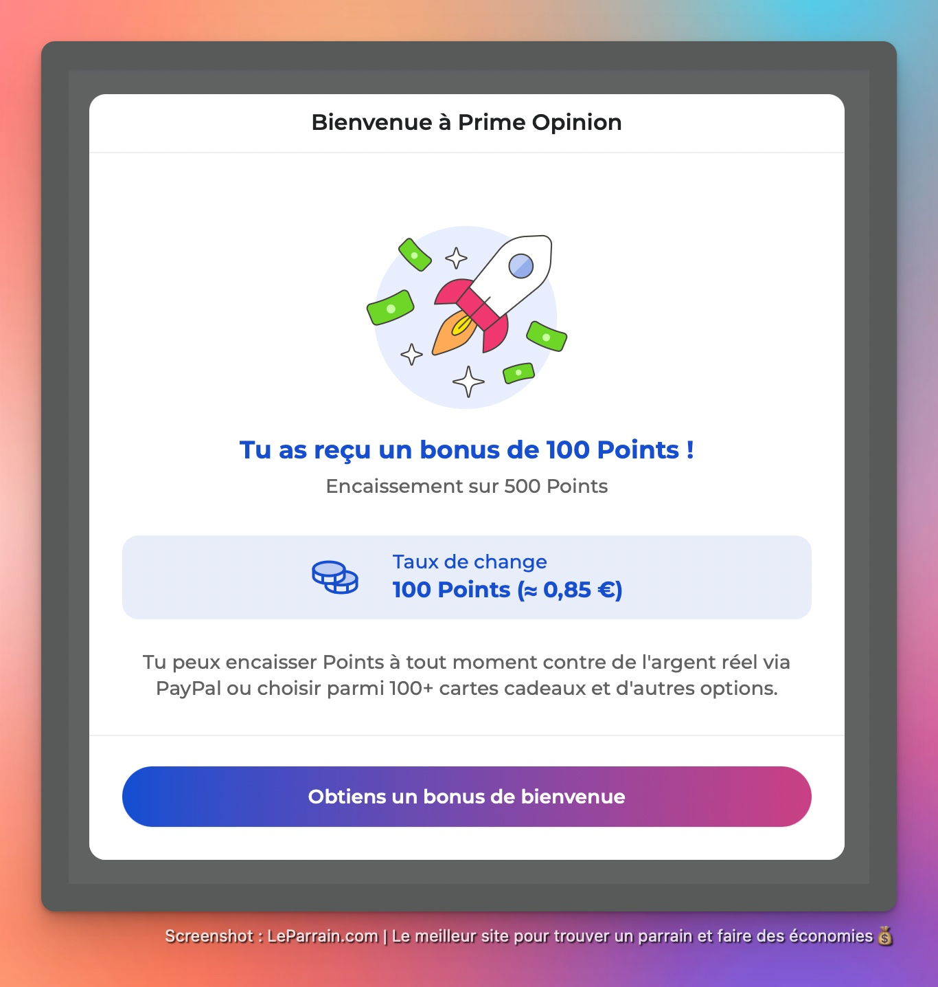 Capture d'écran 2 du programme de parrainage Prime Opinion