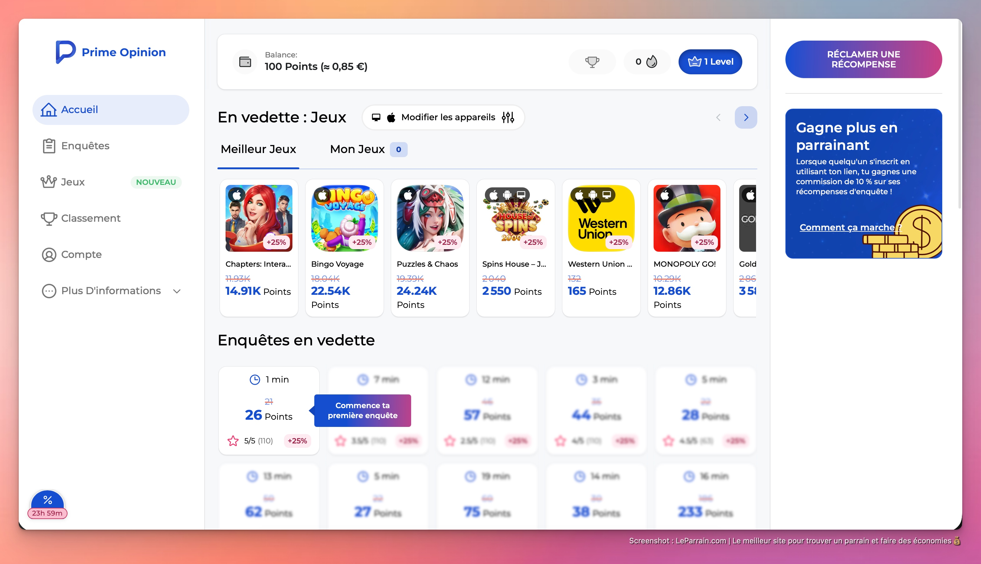 Capture d'écran 3 du programme de parrainage Prime Opinion