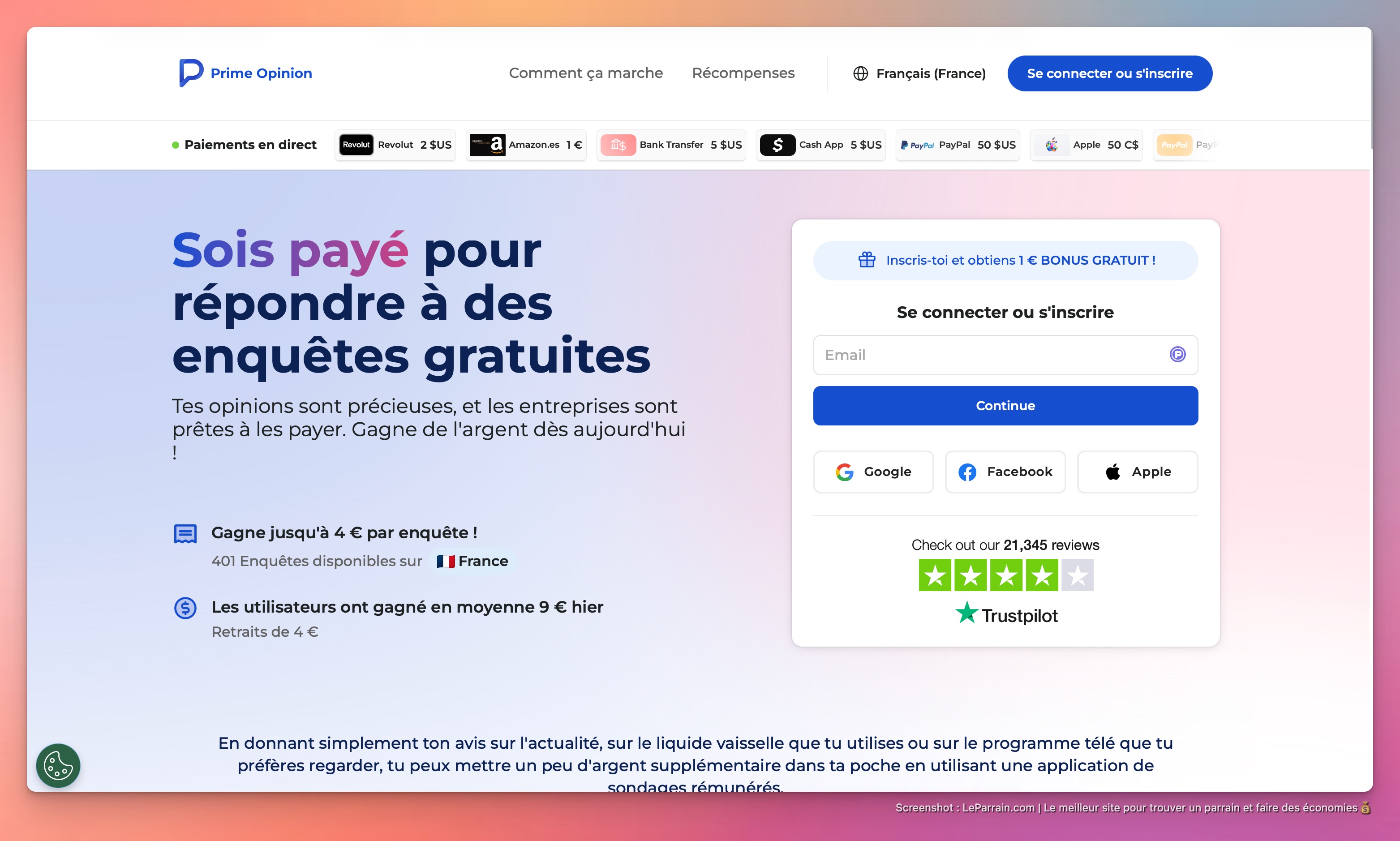 Capture d'écran 5 du programme de parrainage Prime Opinion
