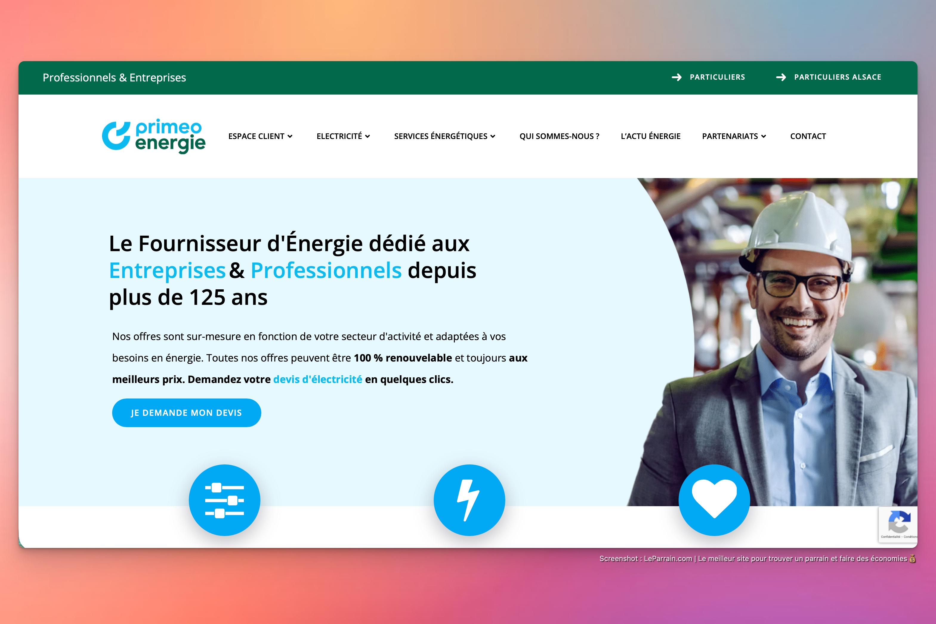 Capture d'écran 1 du programme de parrainage Primeo Energie