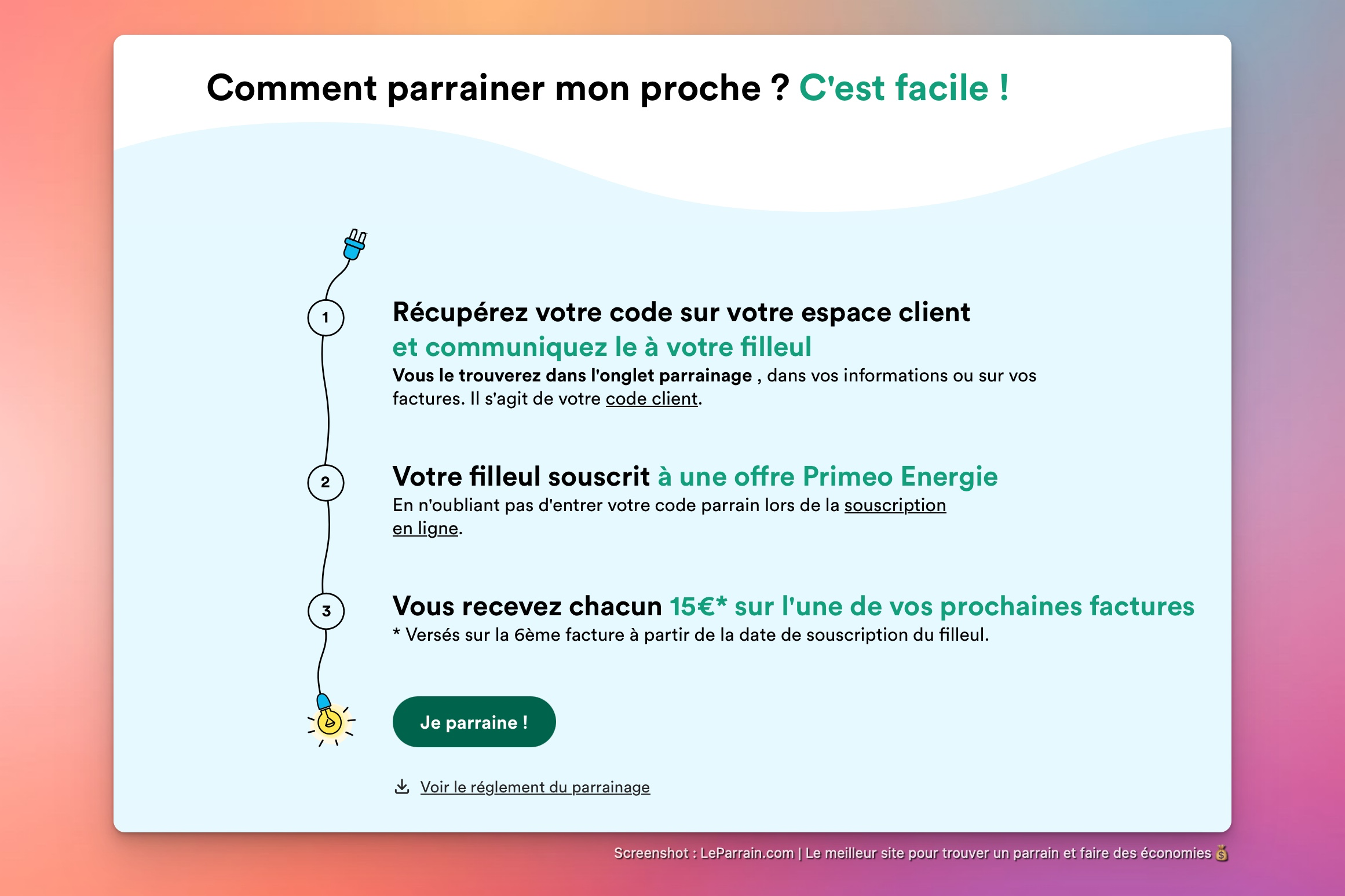 Capture d'écran 4 du programme de parrainage Primeo Energie