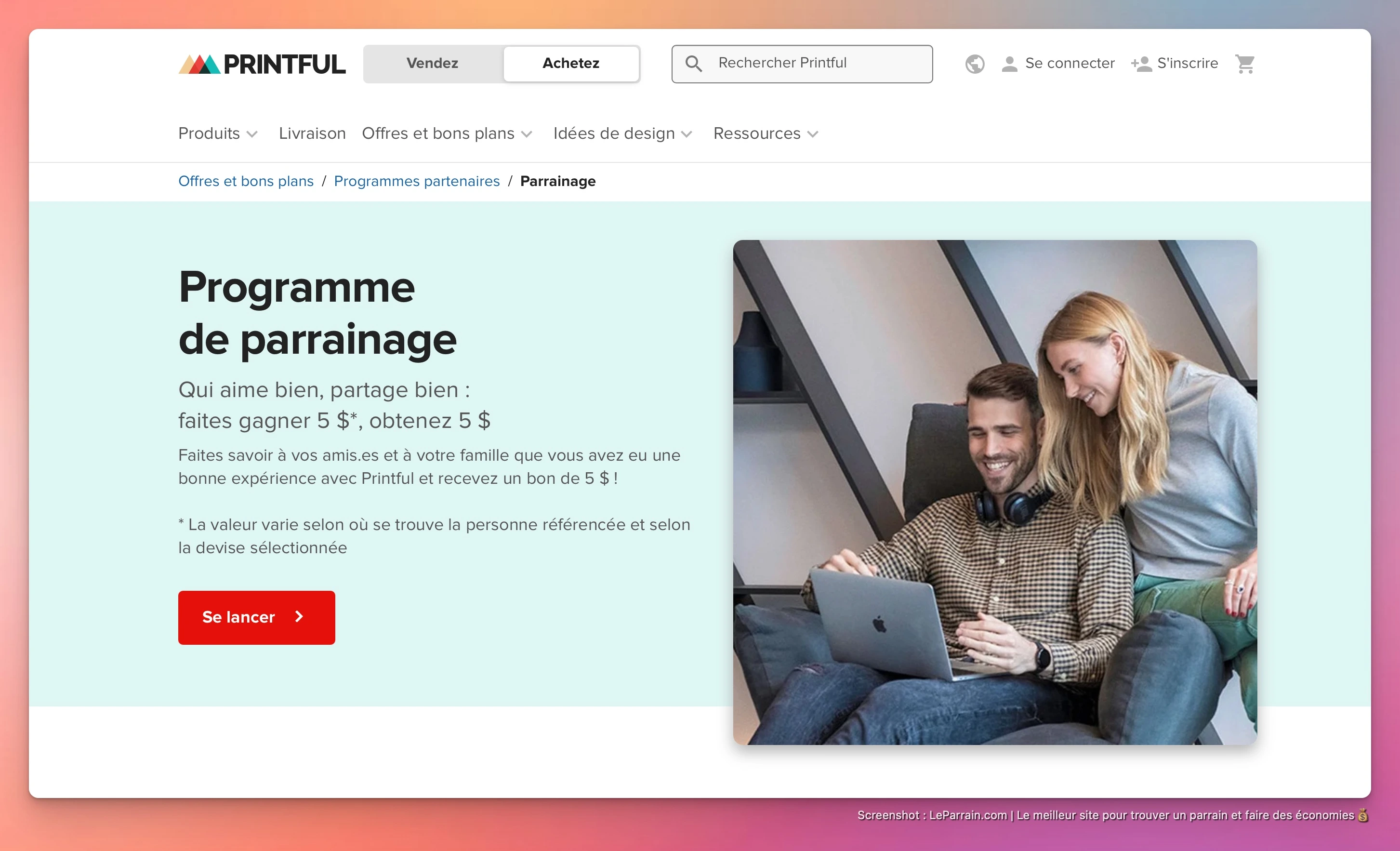 Capture d'écran 2 du programme de parrainage Printful